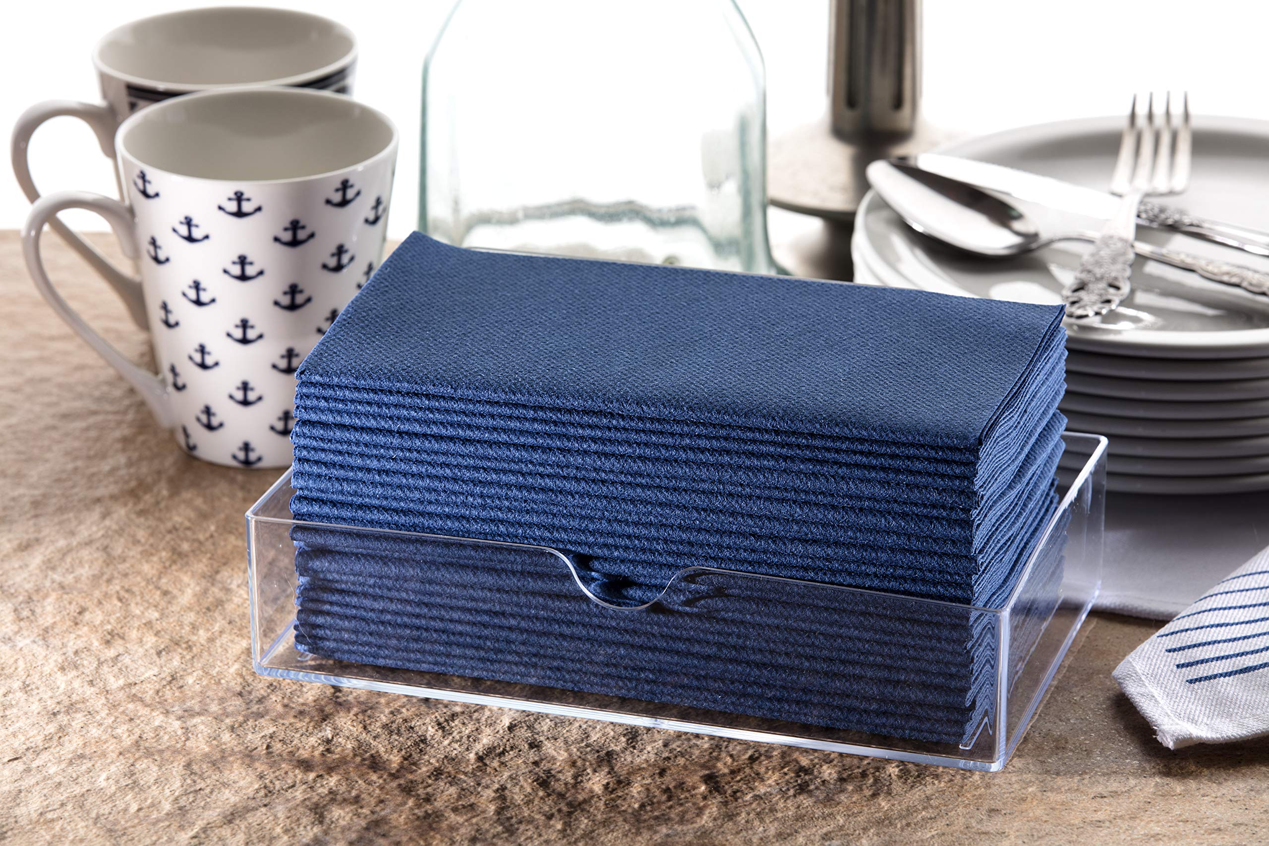 Navy Napkins  Linen Feel Disposable Cloth Like Paper Dinner Napkins  Hand Towels  Soft  Absorbent  Paper Hand Towels for Bathroom Kitchen Parties Weddings or Events  50 Pack