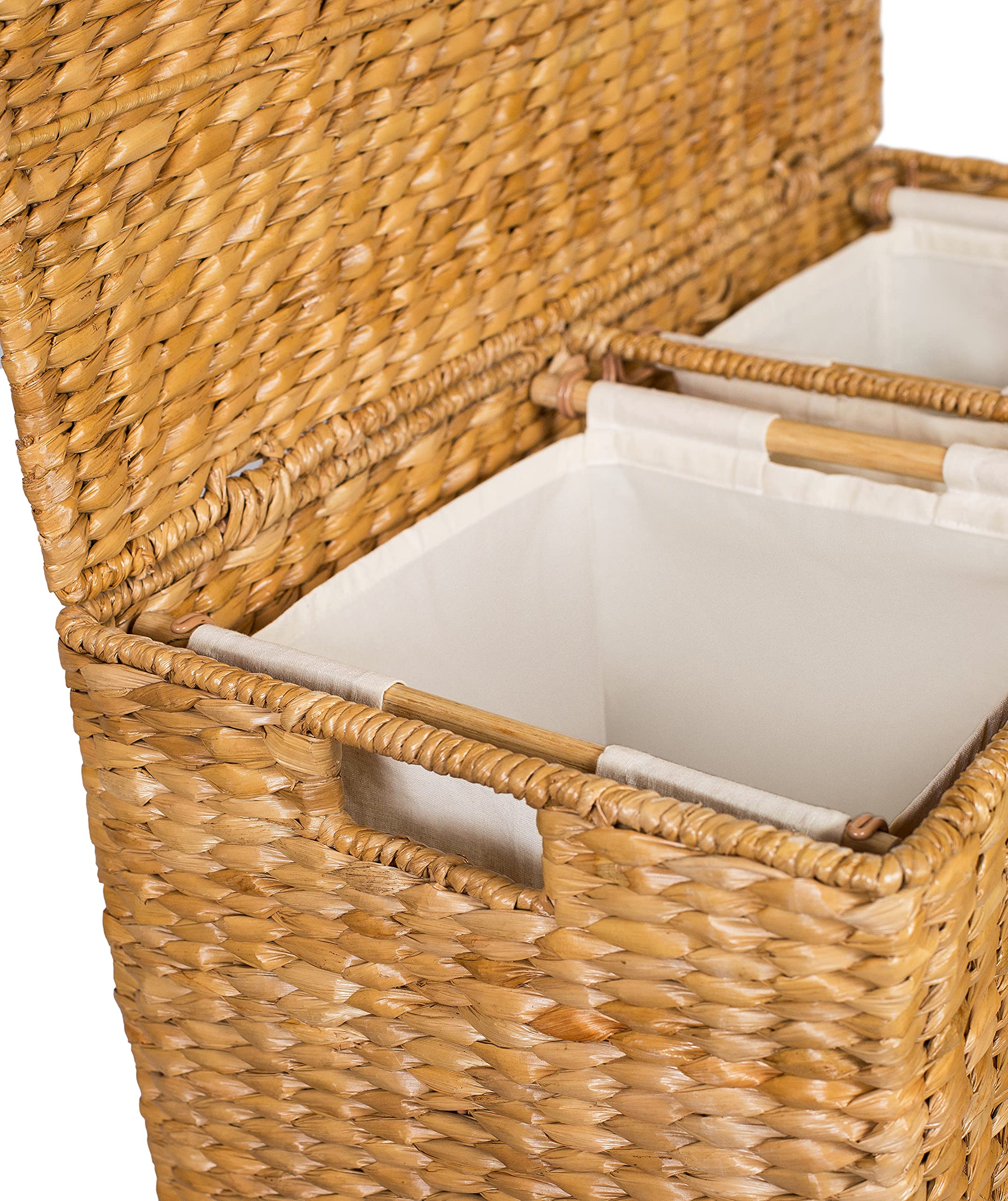 Birdrock Home Oversized Divided Hamper With Liners (Honey) | Made Of Natural Woven Seagrass Fiber | Organize Laundry | Cut-Out H