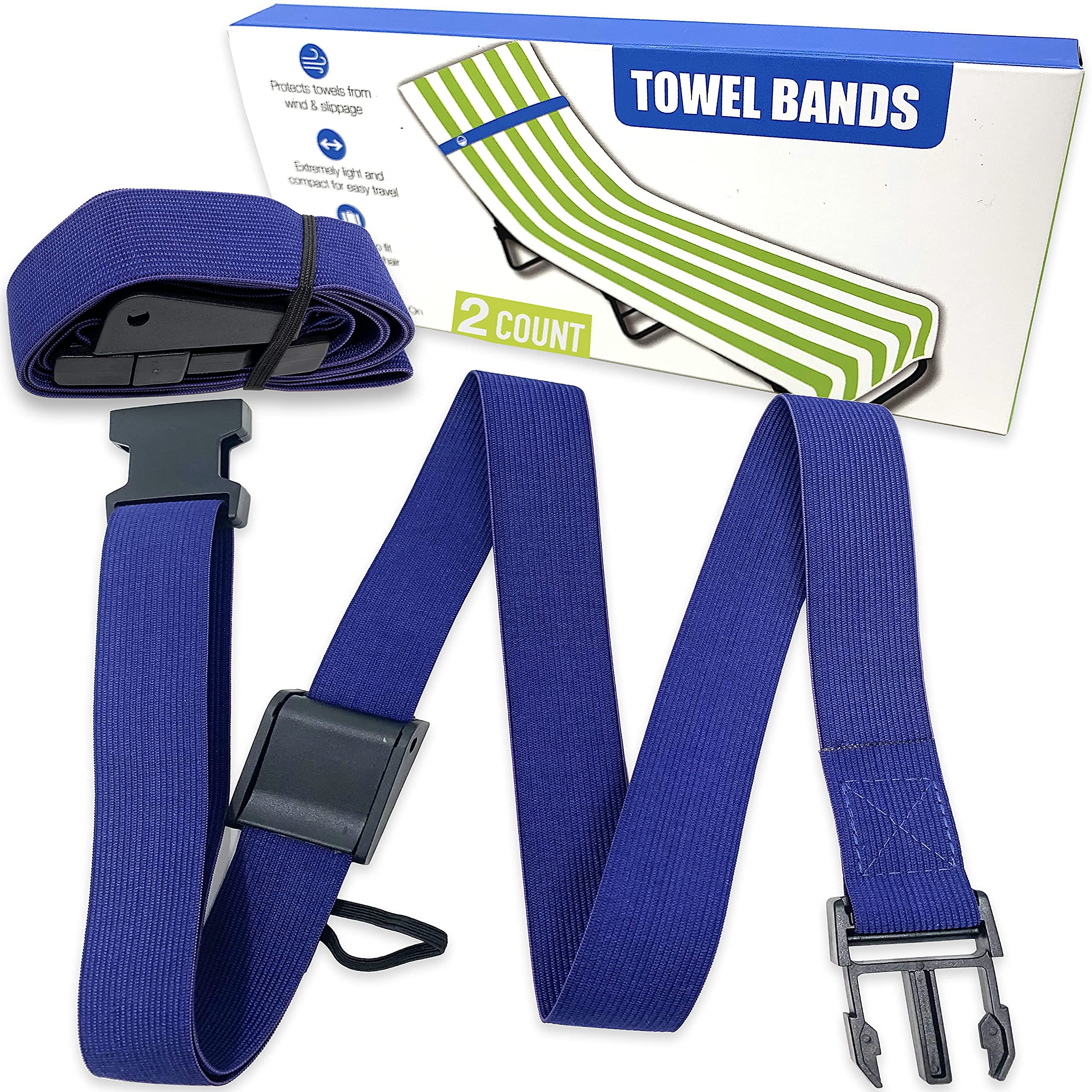 Towel Bands Chair Clips Better Option for Beach Towels  Pool & Cruise Chairs (Elastic Fabric with Adjustable Clasp)