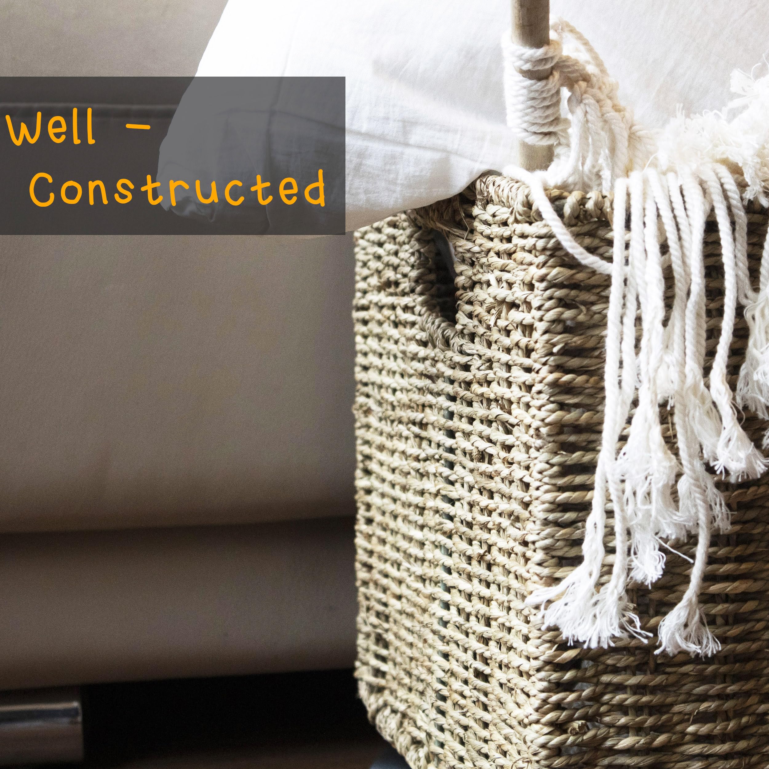 Pemar Set 2 (Different Sizes Nesting In A Set) Natural Wicker Rolling Storage Baskets On Wheels W Insert Handle, Under Table Und