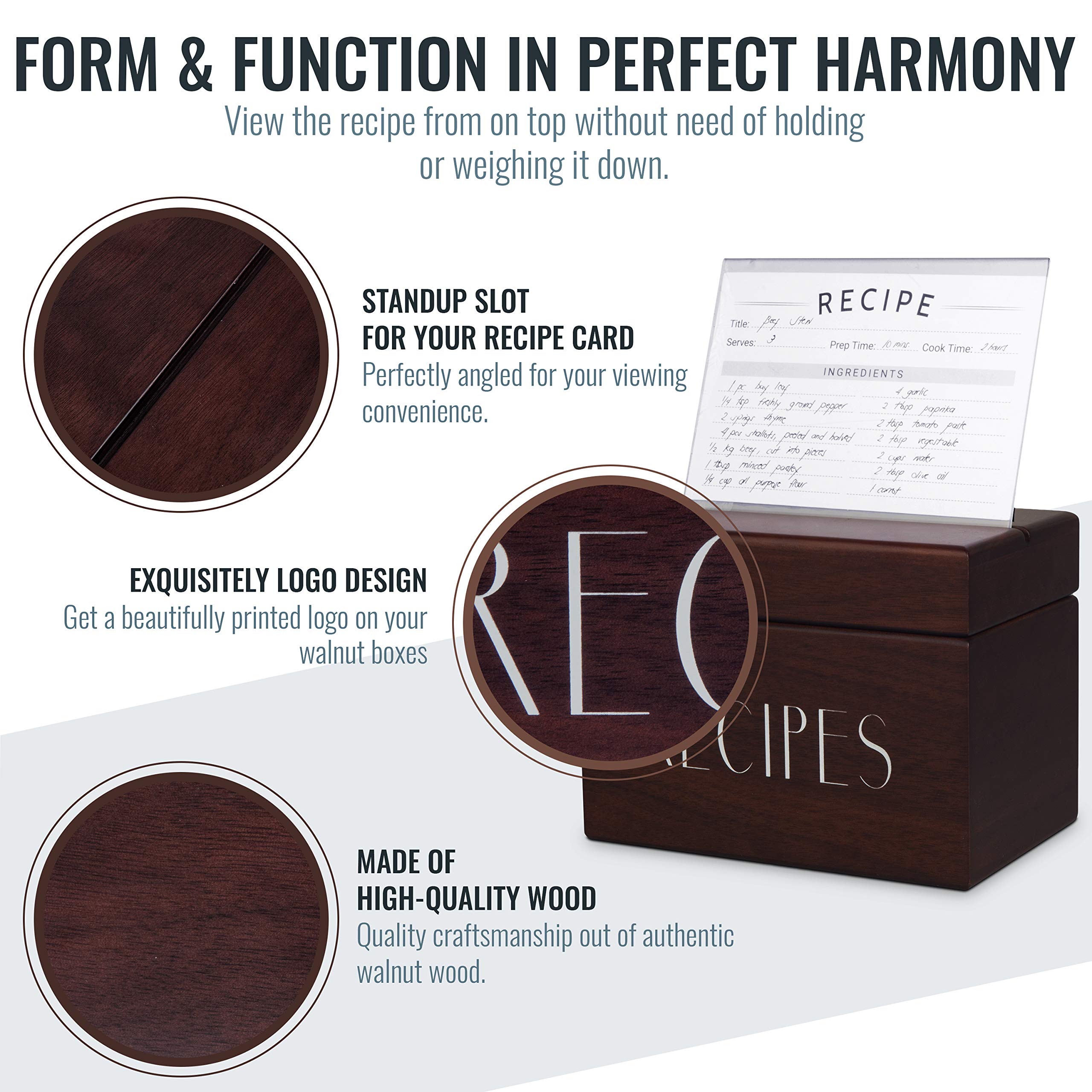 Apace Living Walnut Recipe Box With Cards And Dividers By Apace - Vintage Style Wood 4X6 Recipe Holder Card Box - Exclusively Fr
