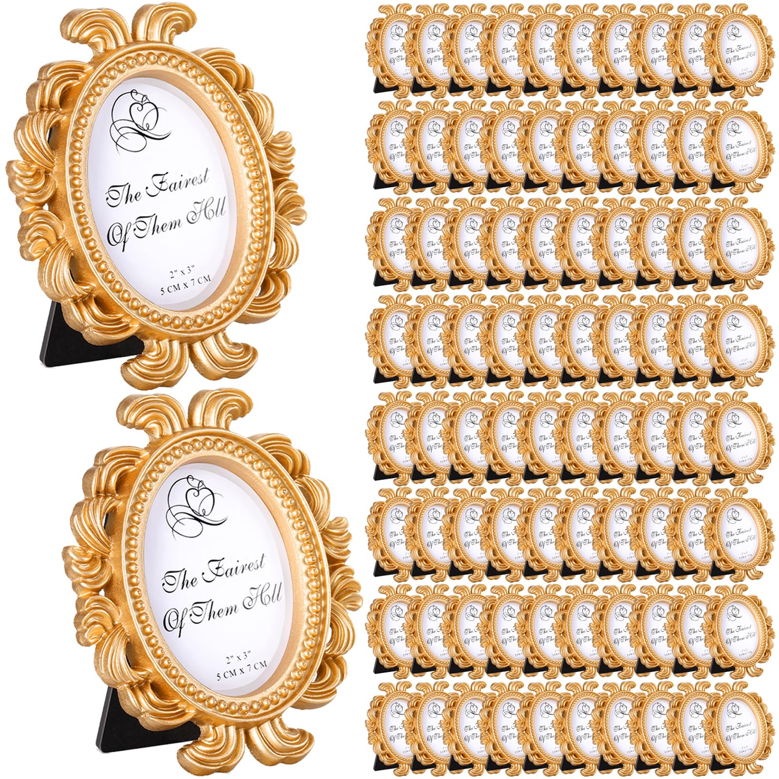 Vicenpal 100 Pieces Small Vintage Picture Frames Antique Baroque Mini Picture Frames Oval Bulk Wallet Size for Wedding Victorian