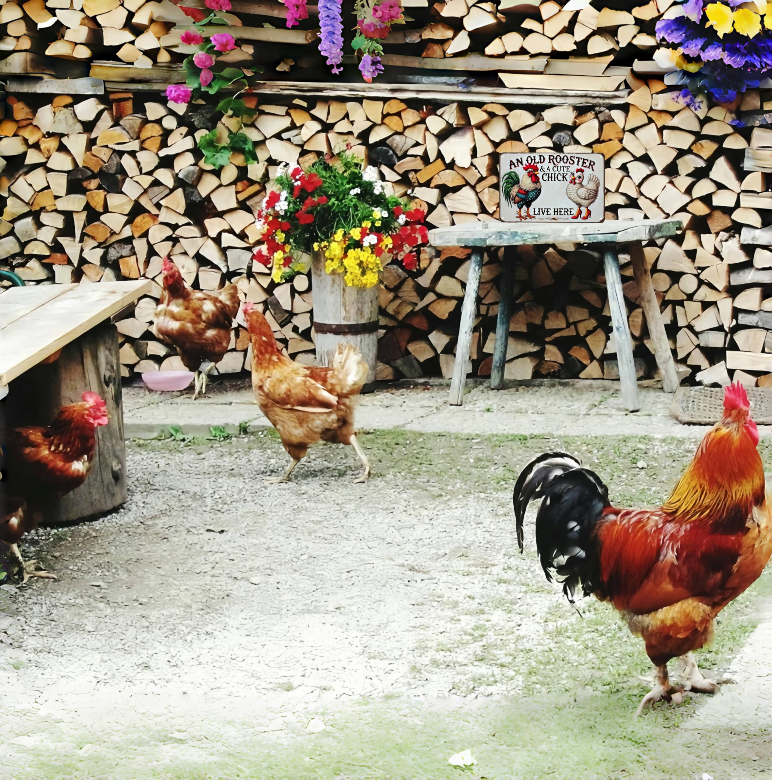 Smilelife Funny Gifts for Women Chicken Lovers Farm Enthusiasts An Old Rooster And A Cute Chick Live Here Chicken Tin Sign for C