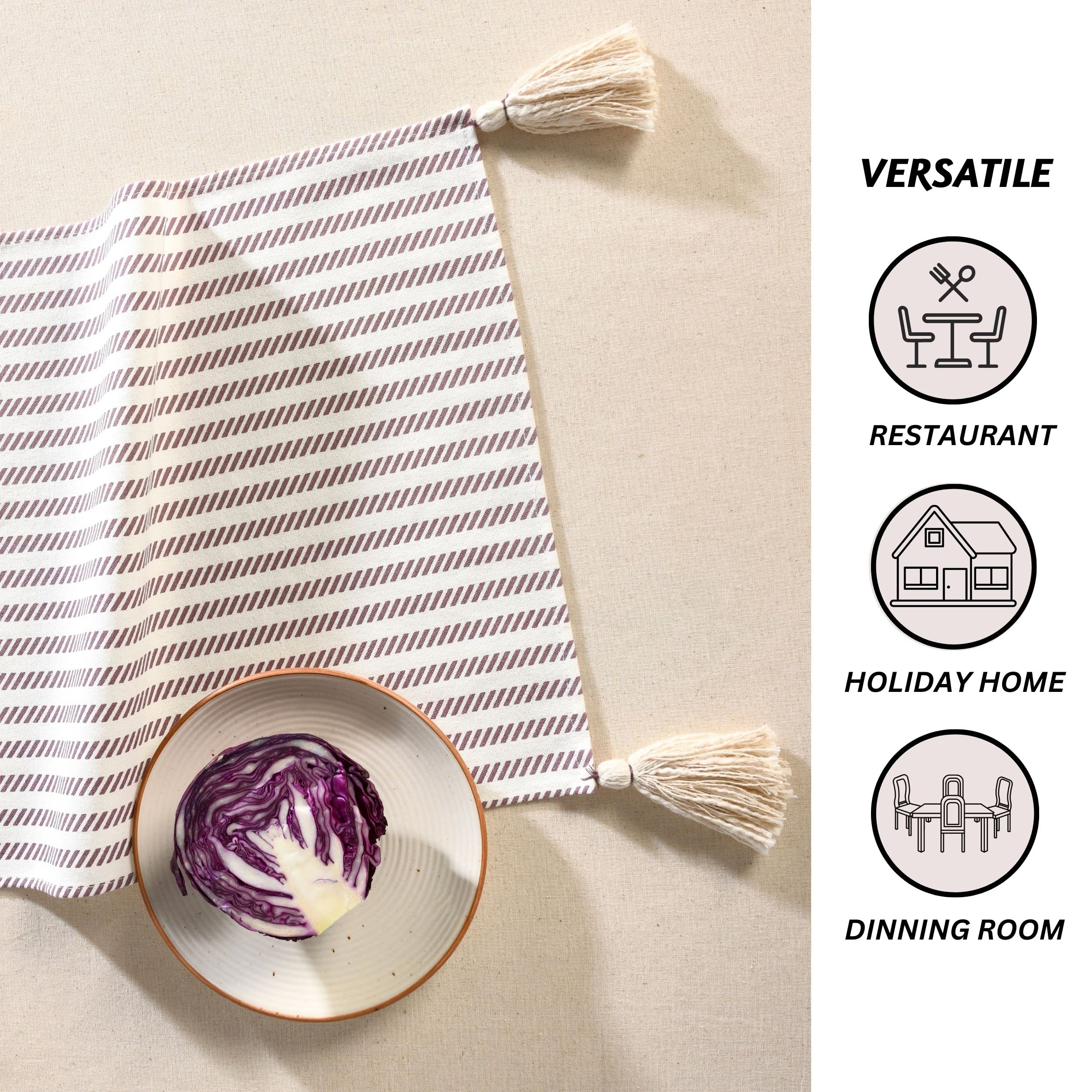 Folkulture Table Runner 90 Inches Long With Tassels For Table Decorations, 100% Cotton Farmhouse Style Table Runner For Table De