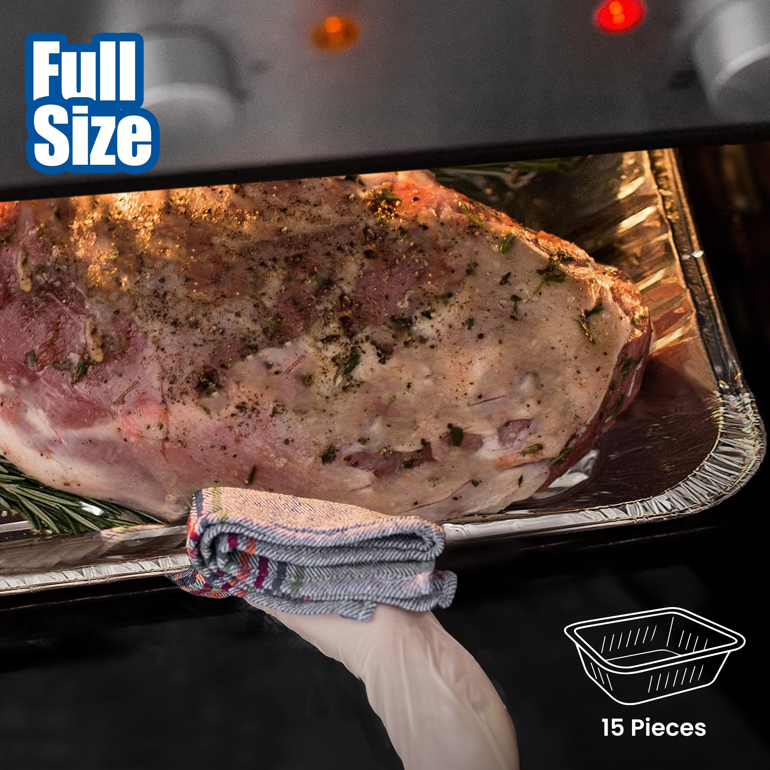 Ehomea2Z Large Aluminum Pans (15 Pack) Full Size Deep Foil Disposable Durable Large Steam Table Pans For Baking Serving, Chafing