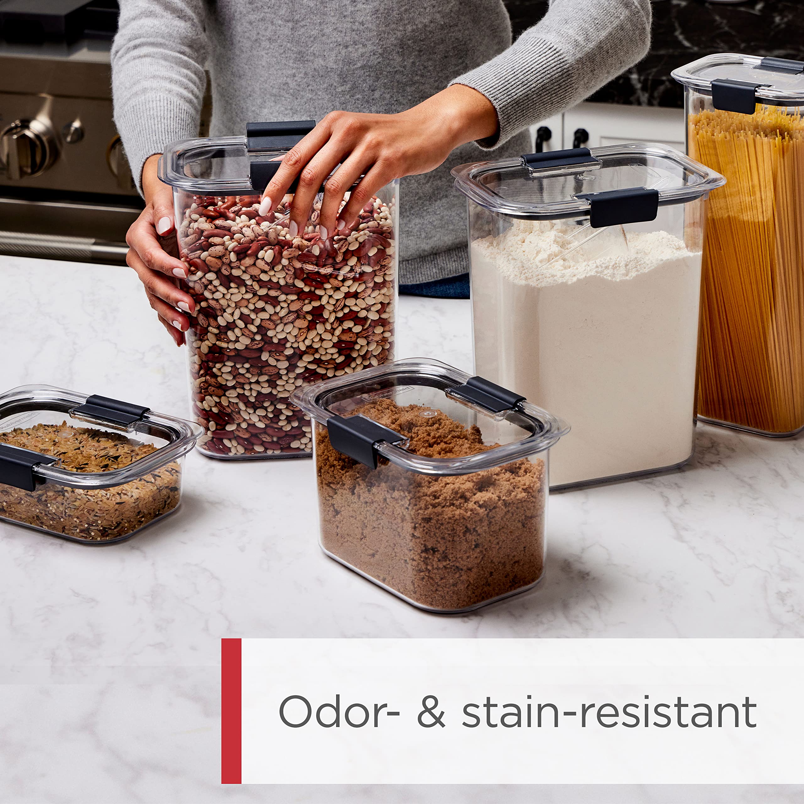 Rubbermaid Brilliance BPA-Free Food Storage Containers with Lids Airtight Kitchen and Pantry Organization Set Includes 3 Contain