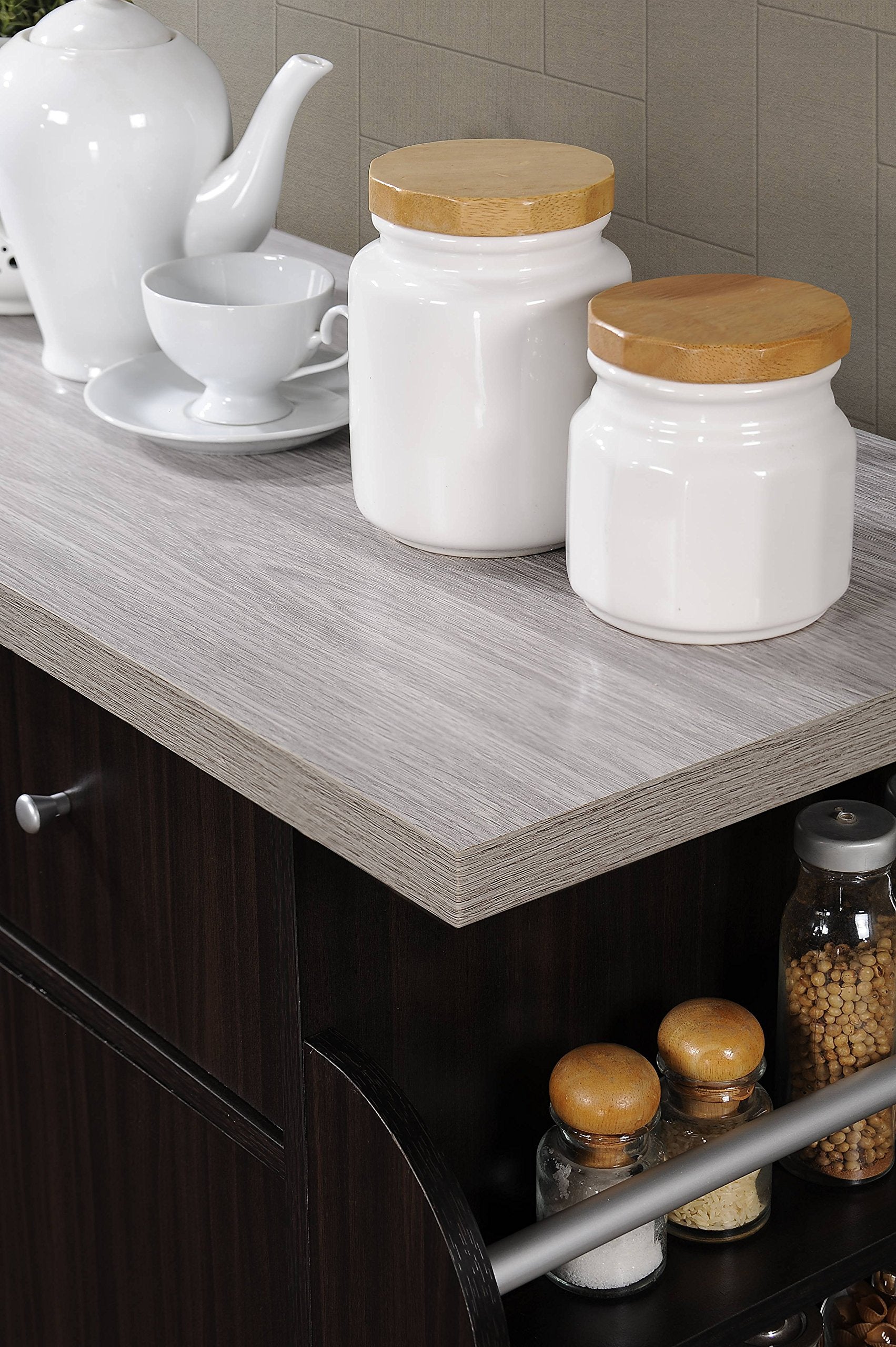 Hodedah Kitchen Cart with Spice Rack in Chocolate