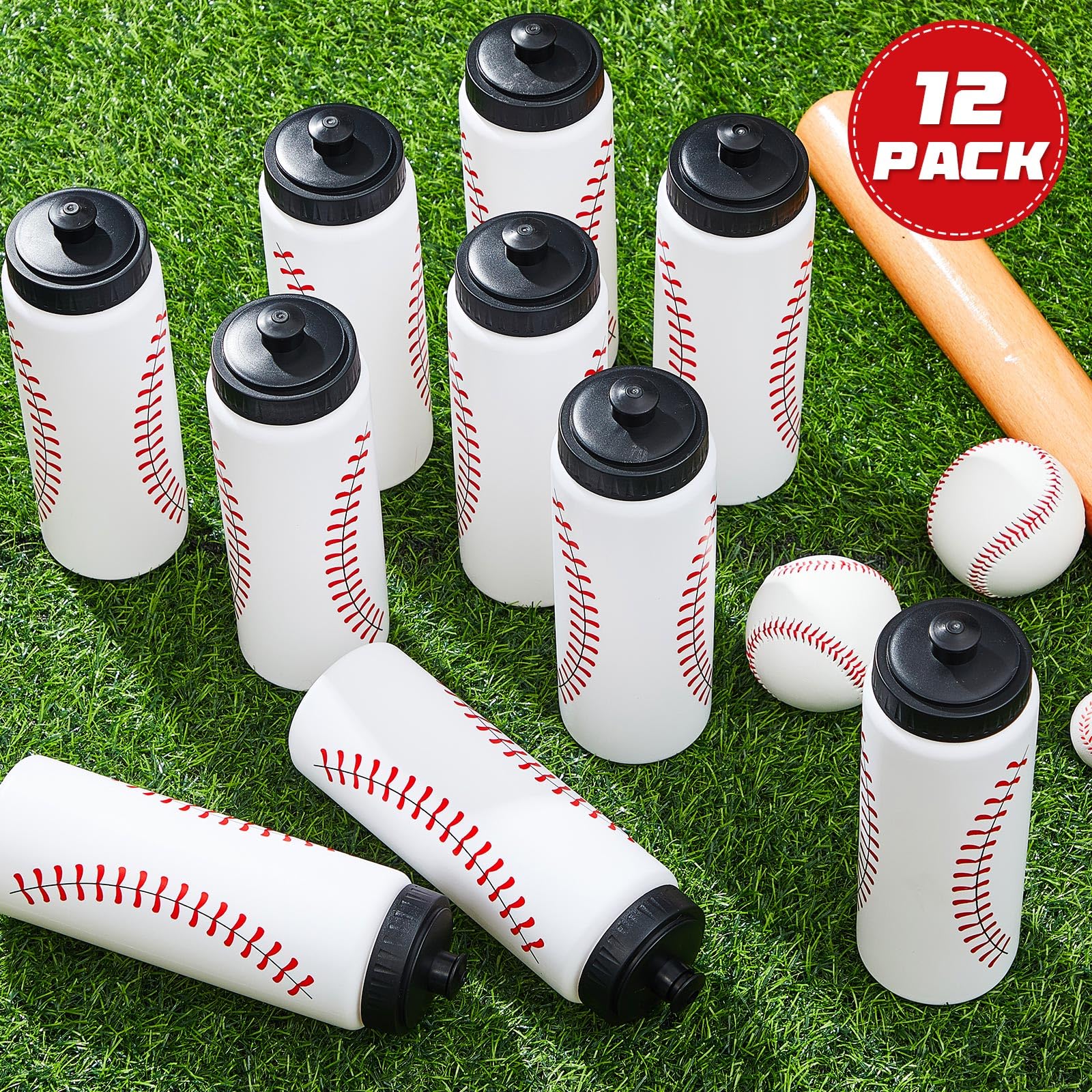 Yaomiao 12 Pcs Baseball Water Bottle Bulk Reusable Baseball Sports Bottle 20 Oz Squeeze Water Bottles Baseball Accessories Gifts