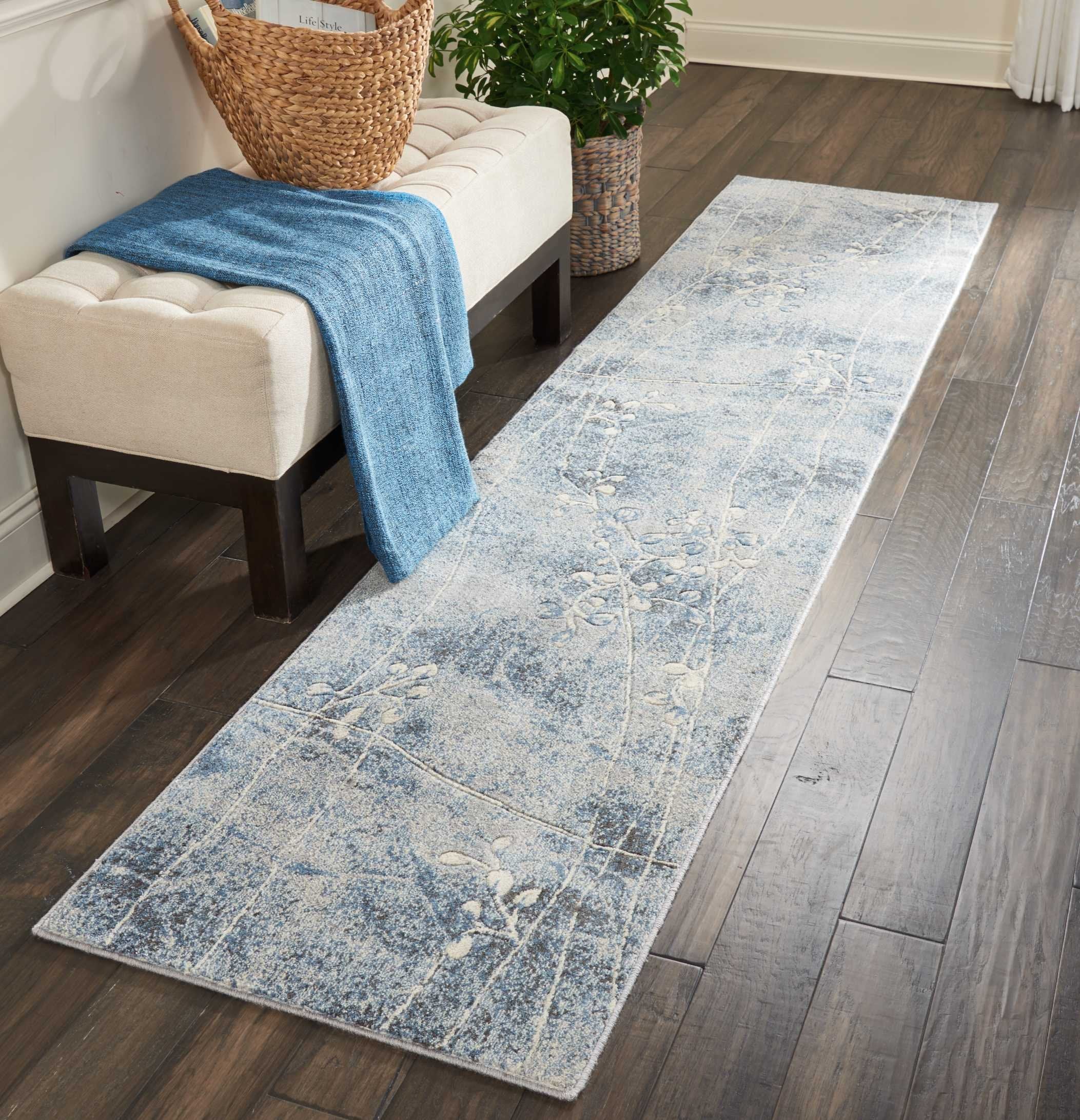 Nourison Somerset Nature Silver/Blue 23 x 10 Area Rug, Easy Clean, Non Shedding, Bed Room, Living Room, Dining Room, Kitchen (