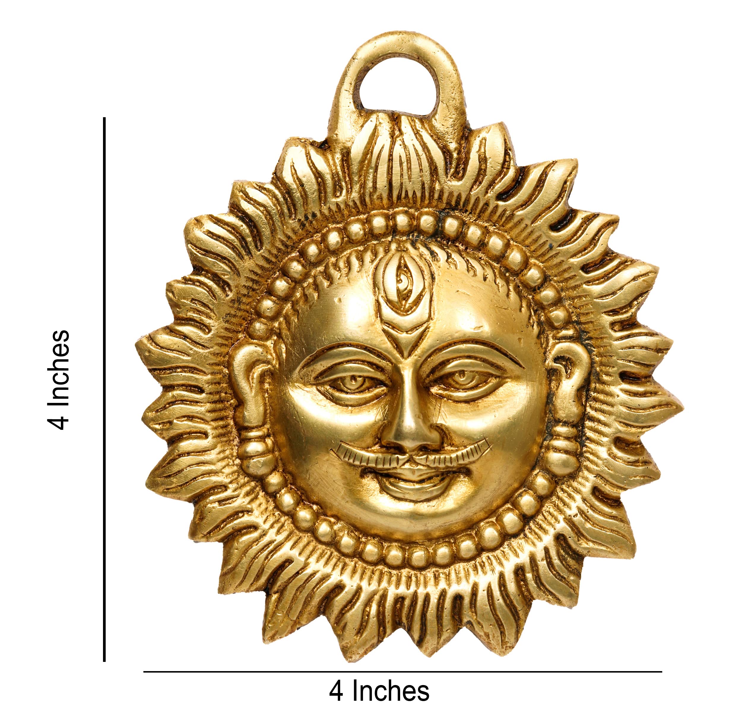 RACPREE Brass Metal Idol of Sun Face Wall Hanging for Positivity at Home & Office Yellow Size-4