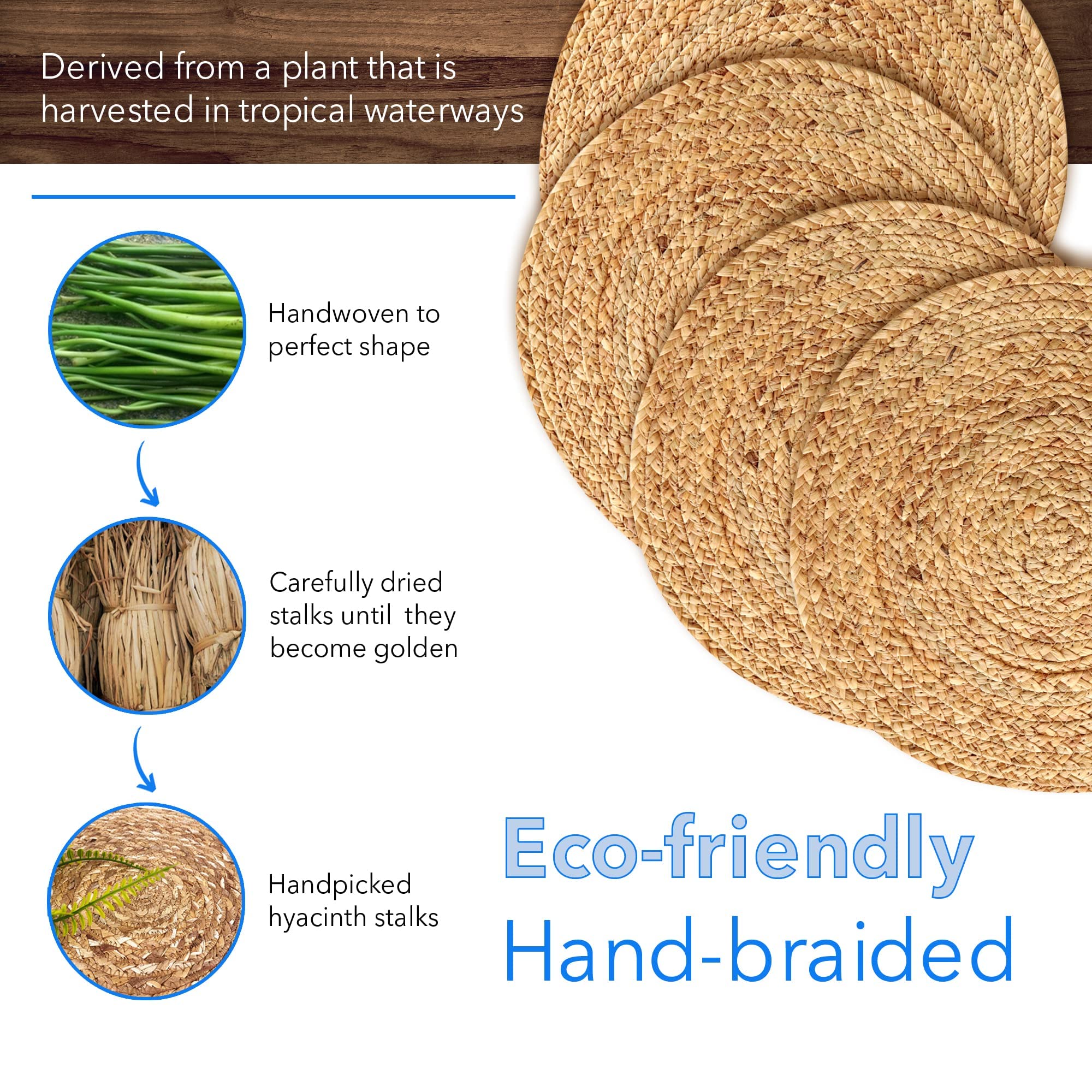 Round Braided Placemats Set Natural Round Placemats For Kitchen Dining Table 13.8 Inch Round Indoor Outdoor Woven Wickers Table