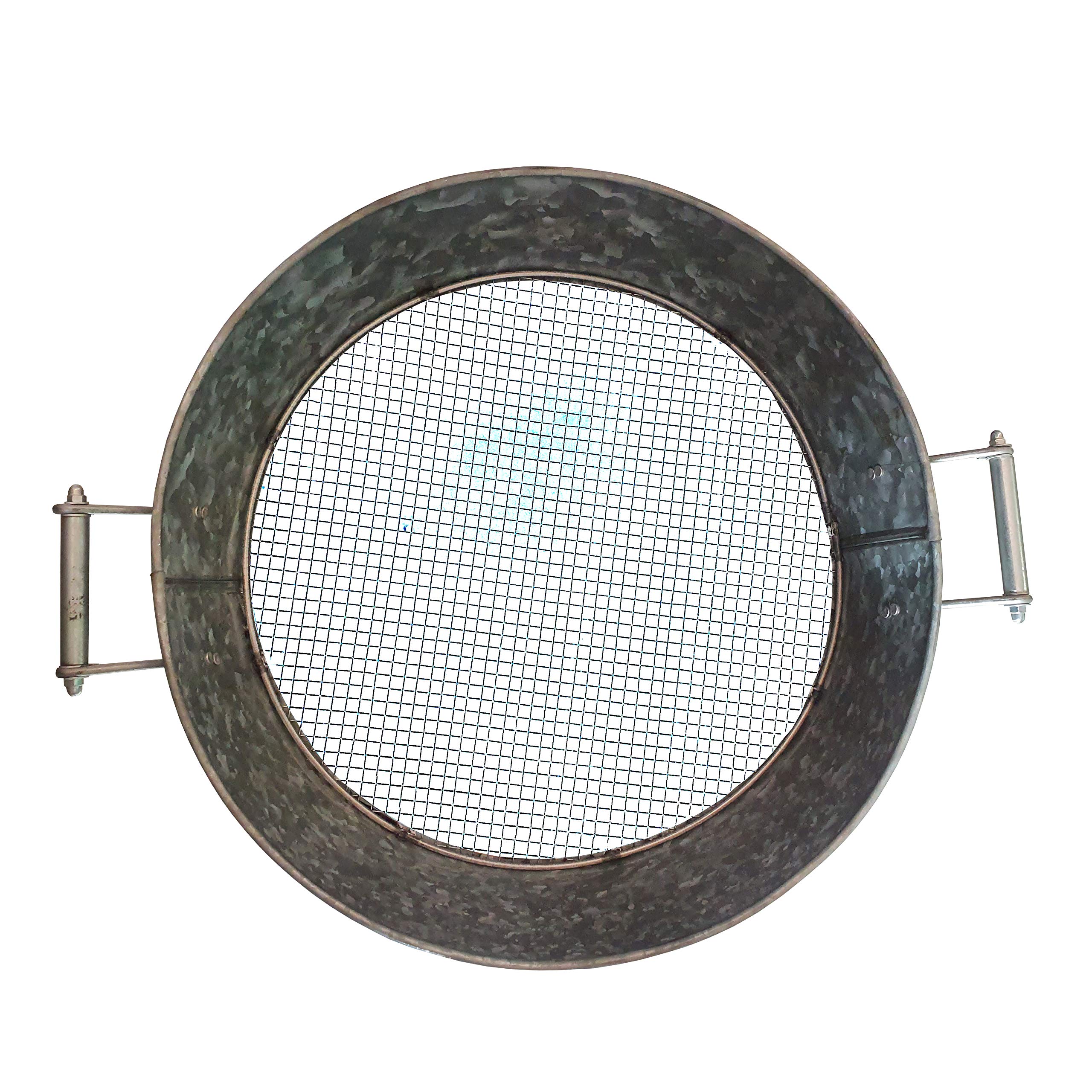 Benzara Round Galvanized Steel Compost Sifter, 4 x 19 x 15.75 in, Antique Silver, Model BM195216, Wire Mesh Design