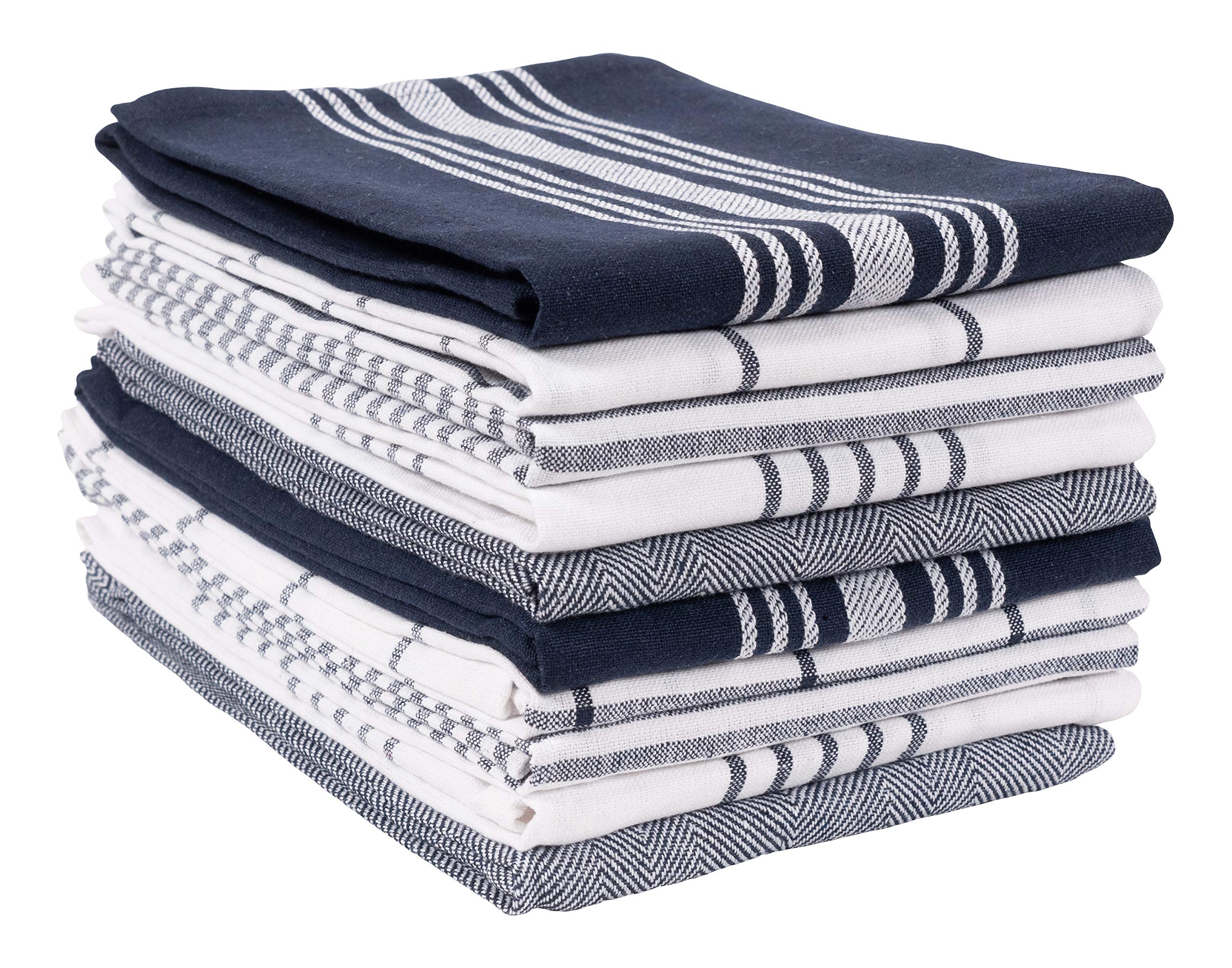 Kaf Home Soho Kitchen Dish Towel Set Of 10 | 18 X 28 Inch Tea Towels | Soft And Absorbent Mixed Set Of Flat Towels (Navy)