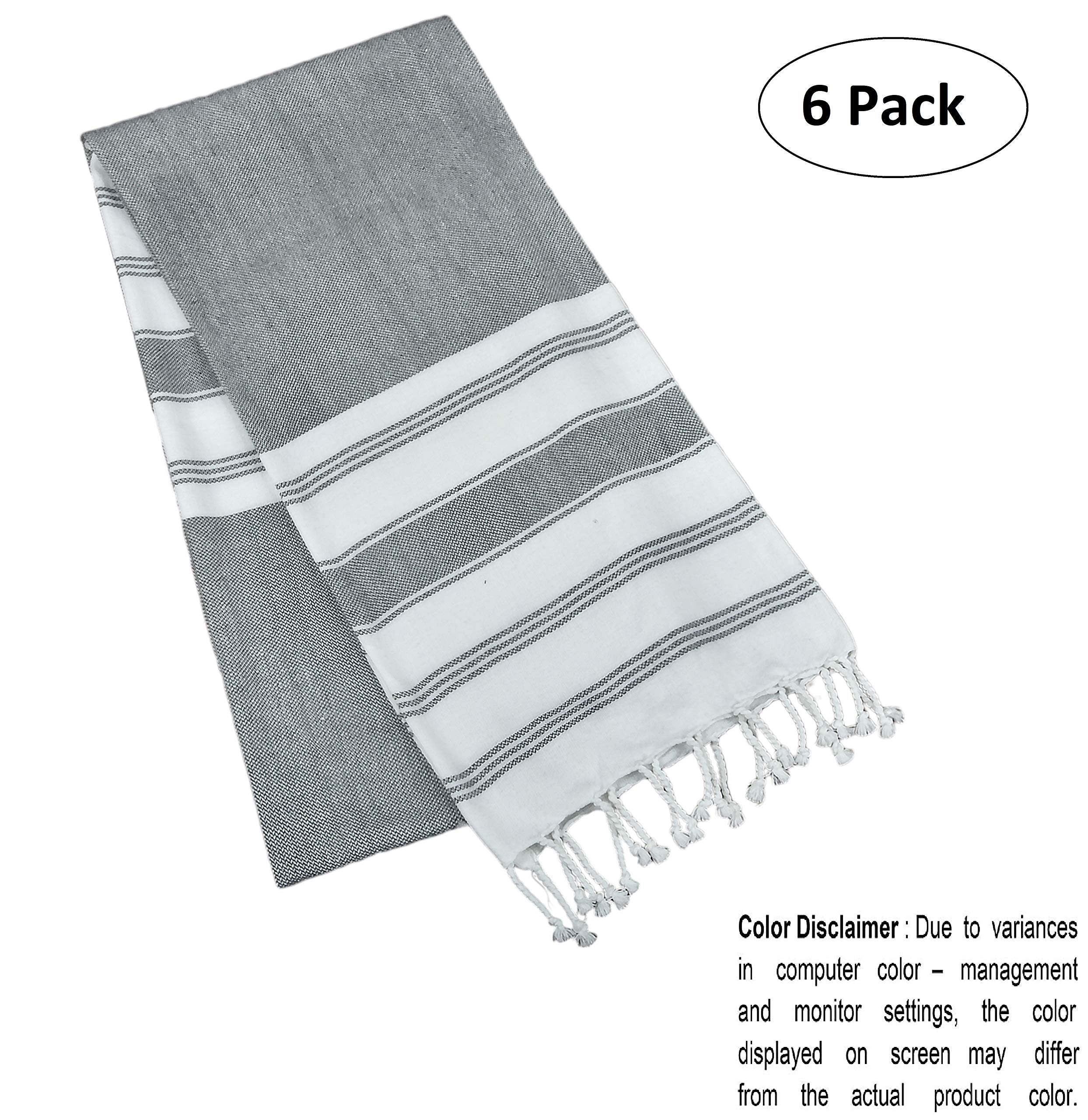 Glamburg Peshtemal Turkish Towel - Beach Towels Oversized 36X71 Set Of 6, Soft Durable Absorbent Extra Large Bath Sheet Hammam T