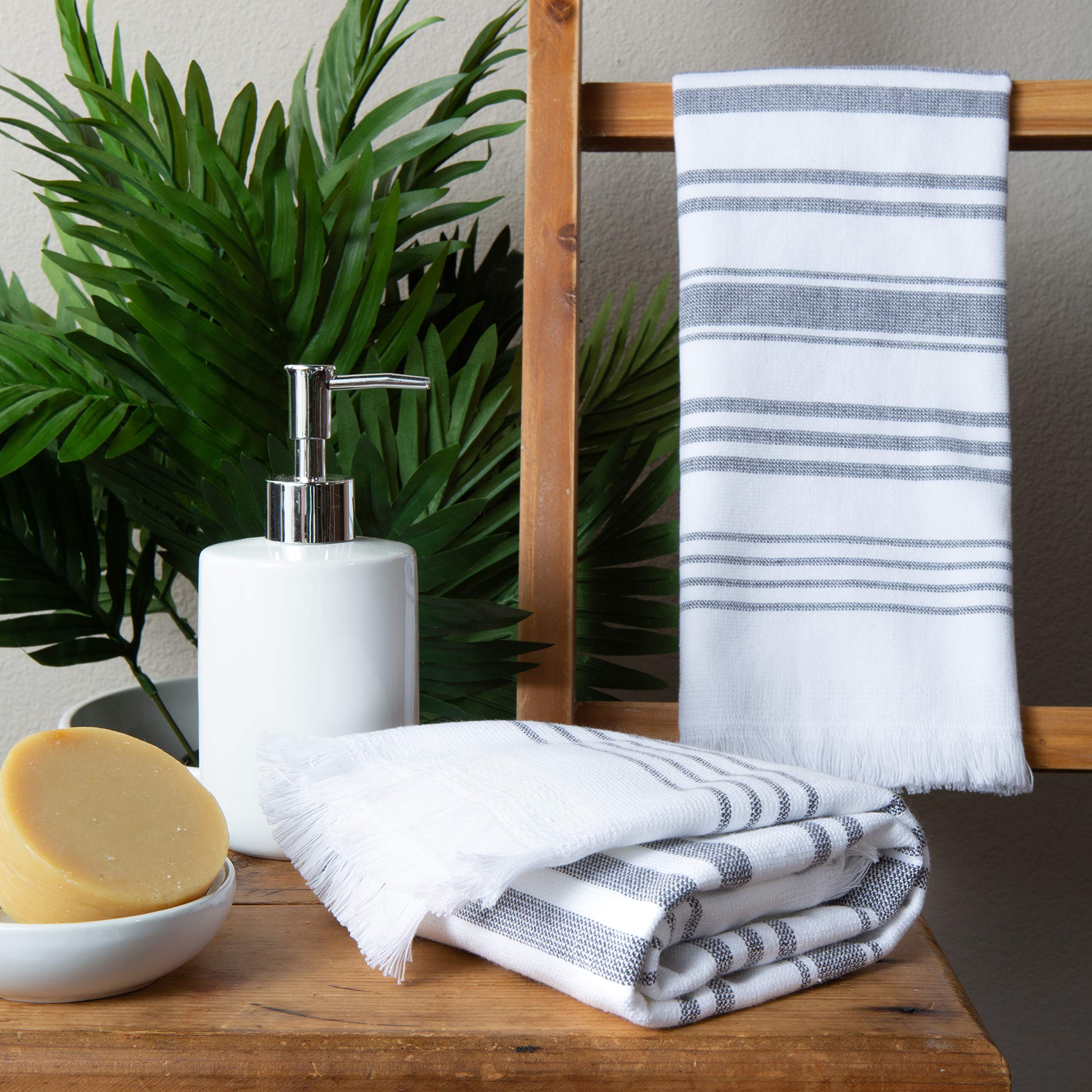 Hand Towels For Bathroom Set Of 2, 100% Cotton, 28X16 In, Turkish White Soft And Absorbent Decorative Bath Hand Towels, Modern G