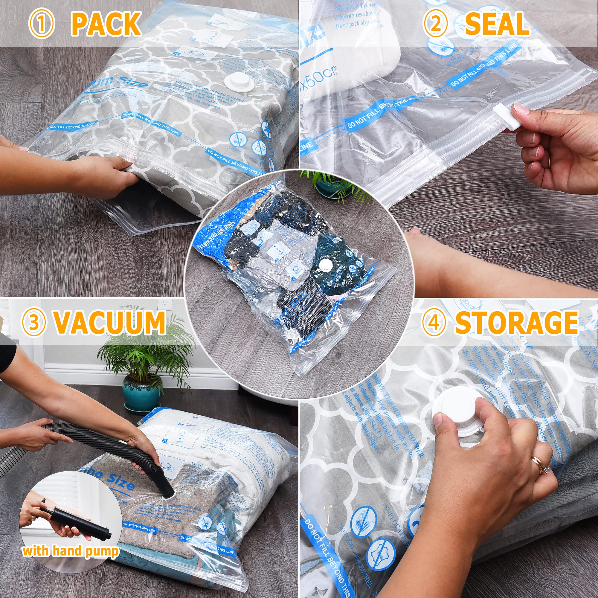 Vacuum Storage Bags 8 Combo (3 Jumbo/3Large/2 Medium), Space Saver Sealer Bags, Airtight Compression Bags For Clothes, Pillows,