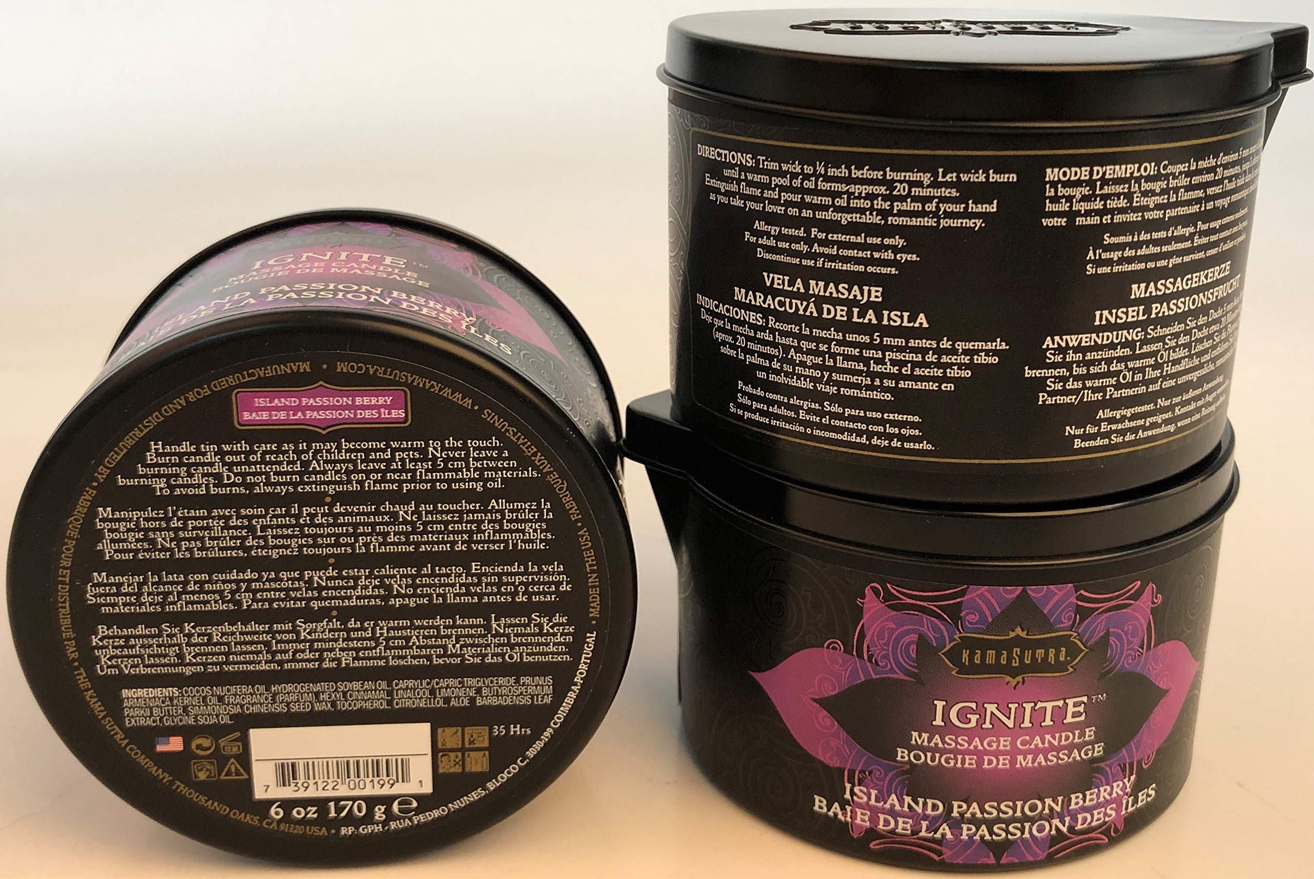 KAMA SUTRA Ignite Massage Candle - Coconut Oil and Soy Based - Island Passion Berry, 6 oz Candle Melts into a Warm Massage Oil,