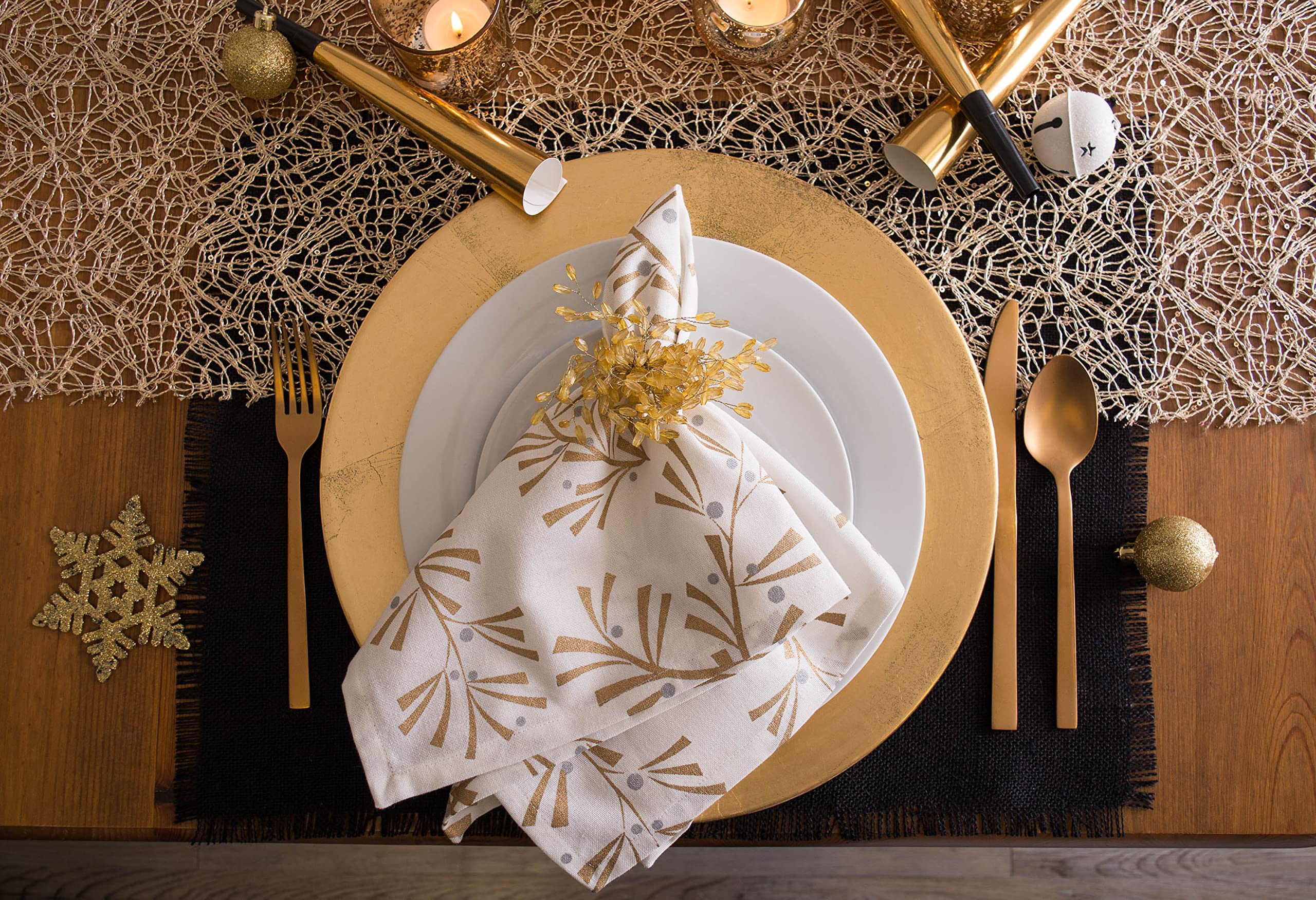 Dii Holiday Dining Table Linen Metallic Fabric Kitchen D  Cor, Christmas Napkin Set, 20X20, Gold Holly Leaves, 6 Piece