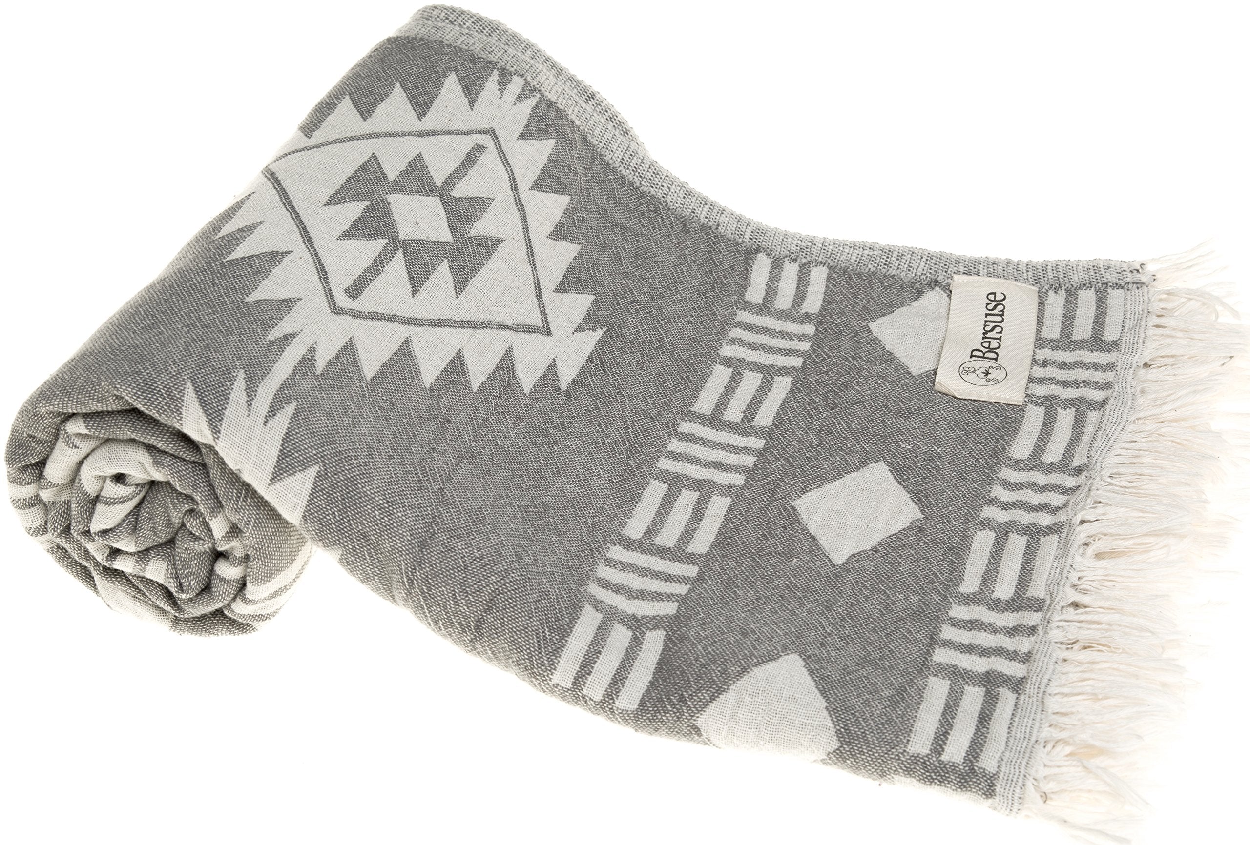 Bersuse 100% Cotton Belize Turkish Towel Beach Towel Bath Towel Dual Layer Peshtemal Beach Blanket Beach Essentials - 37X70 Inch