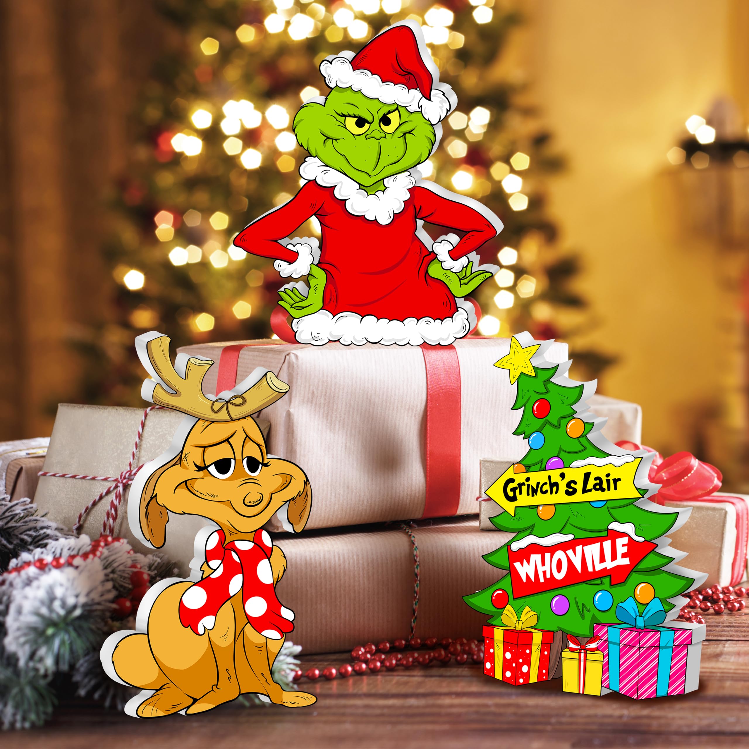 3pcs Christmas Wooden Table Signs, Christmas Tree Dog centerpieces Tiered Tray Decorations Set for Xmas Holiday Winter Parties I