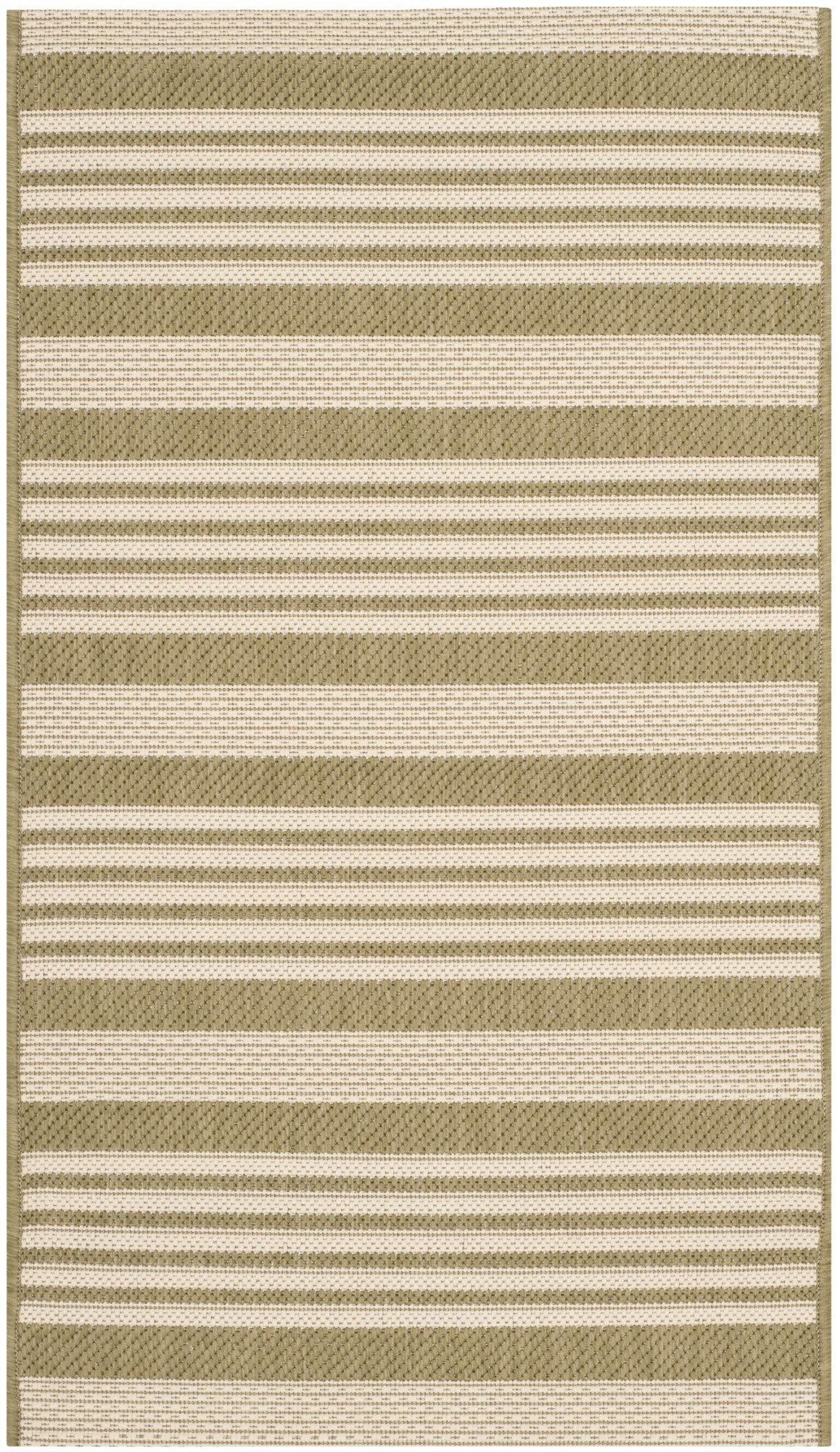 SAFAVIEH Courtyard Collection Accent Rug - 27 x 5, Green & Beige, Stripe Design, Non-Shedding & Easy Care, Indoor/Outdoor & W