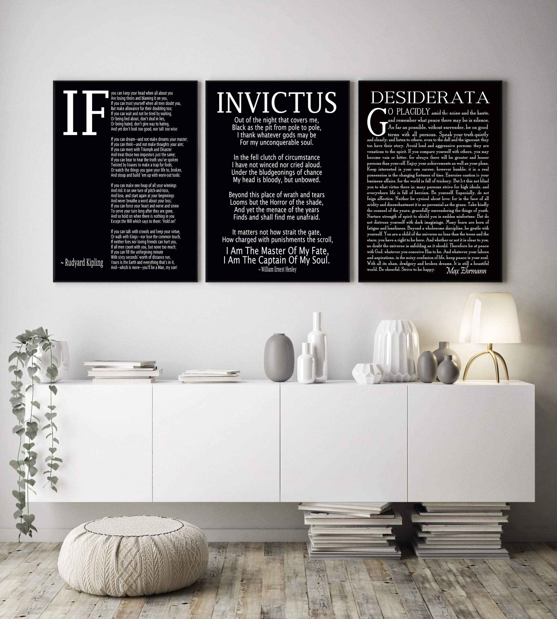 Wallbuddy If Poem Invictus Poem And Desiderata Inspirational Poems Set Of 3 (8.3 X 11.7 (A4), Matt Black)