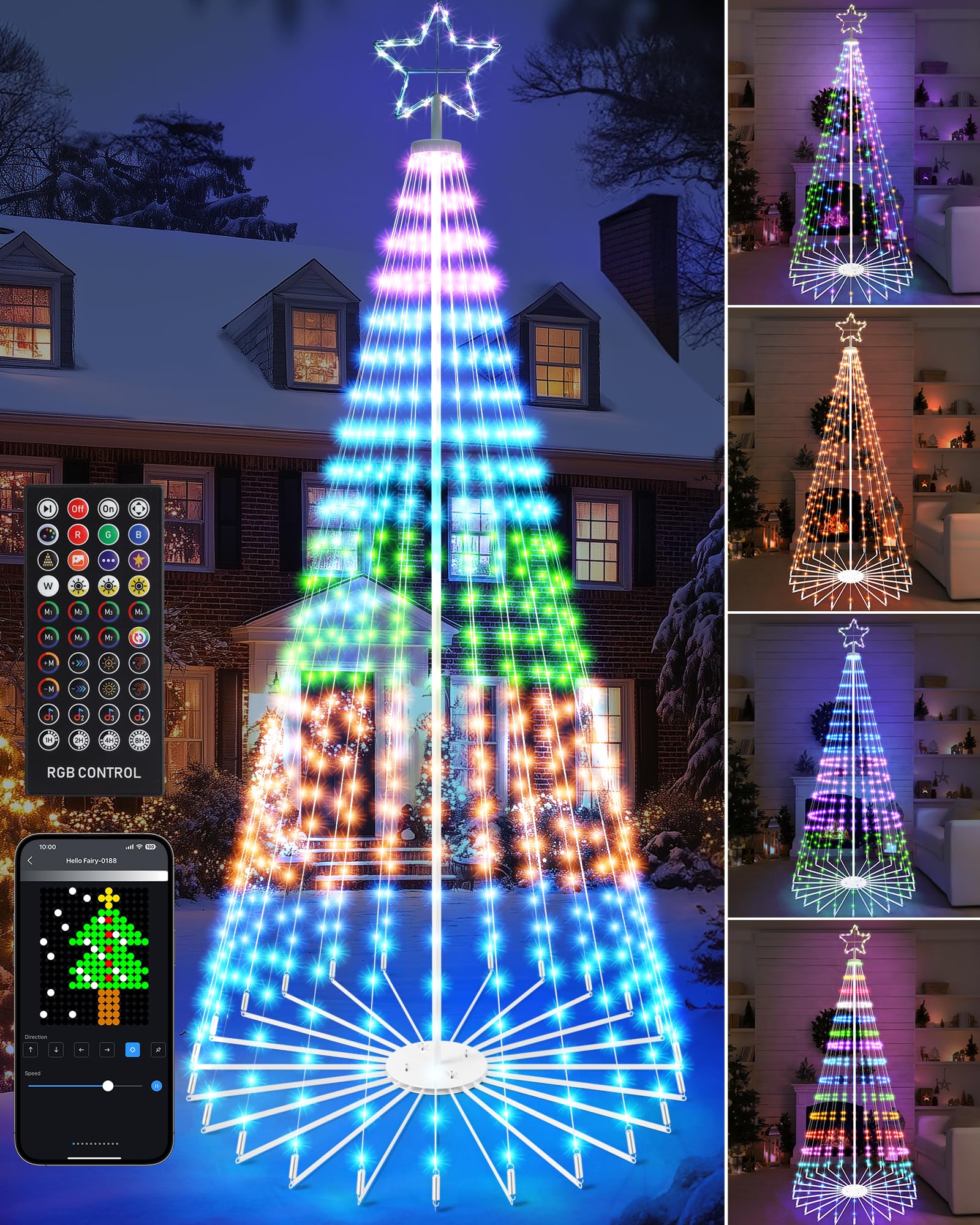 Brightever 12FT 832 LED Smart Cone Christmas Tree, Outdoor Prelit Christmas Tree with 16 Million DIY RGB LED Light Show, Remote 