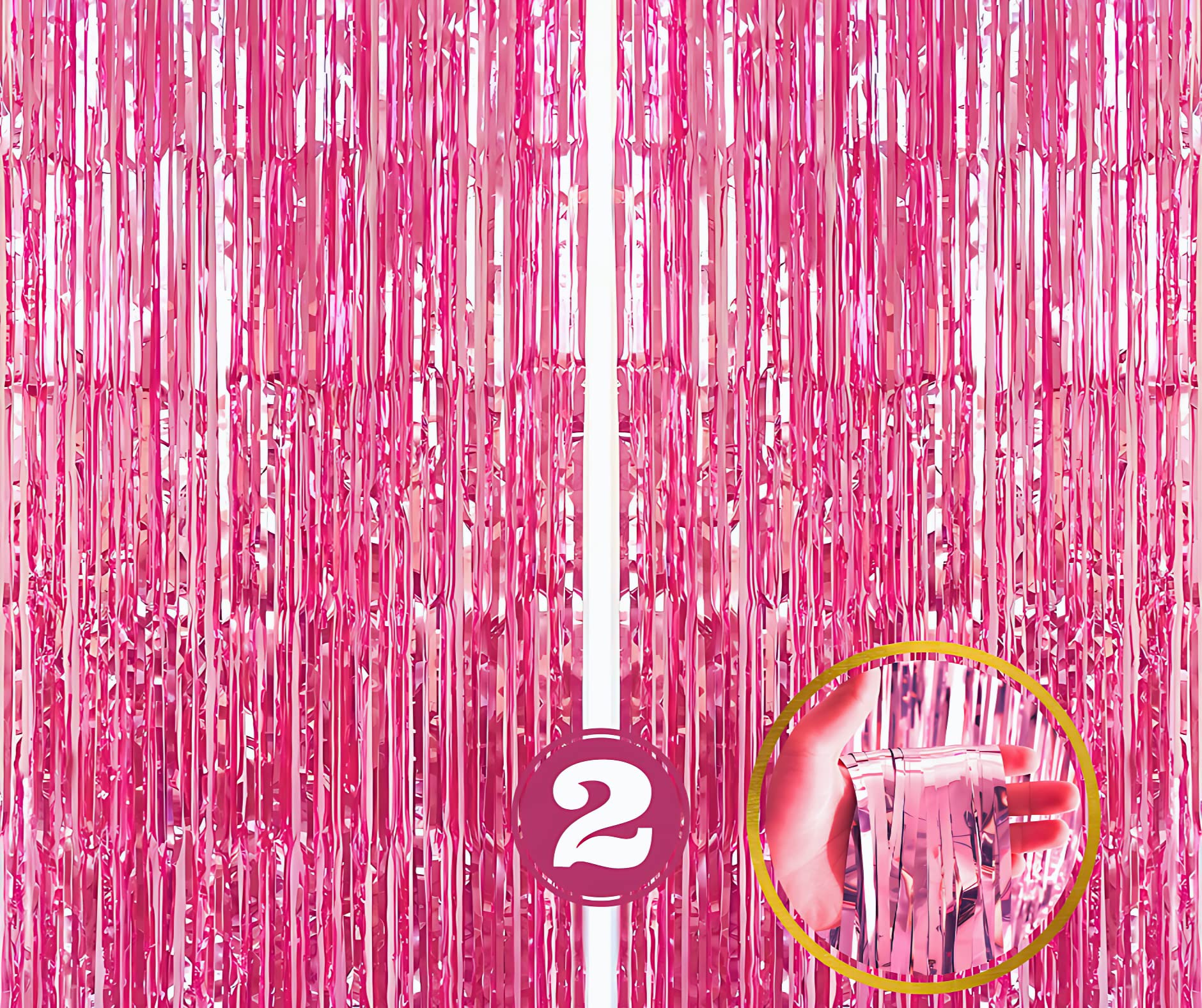 Flyloons Pink Foil Curtains For Birthday Decoration Items Pack Of 2 Baby Shower Anniversary, Marriage, Bachelorette Party Celebr