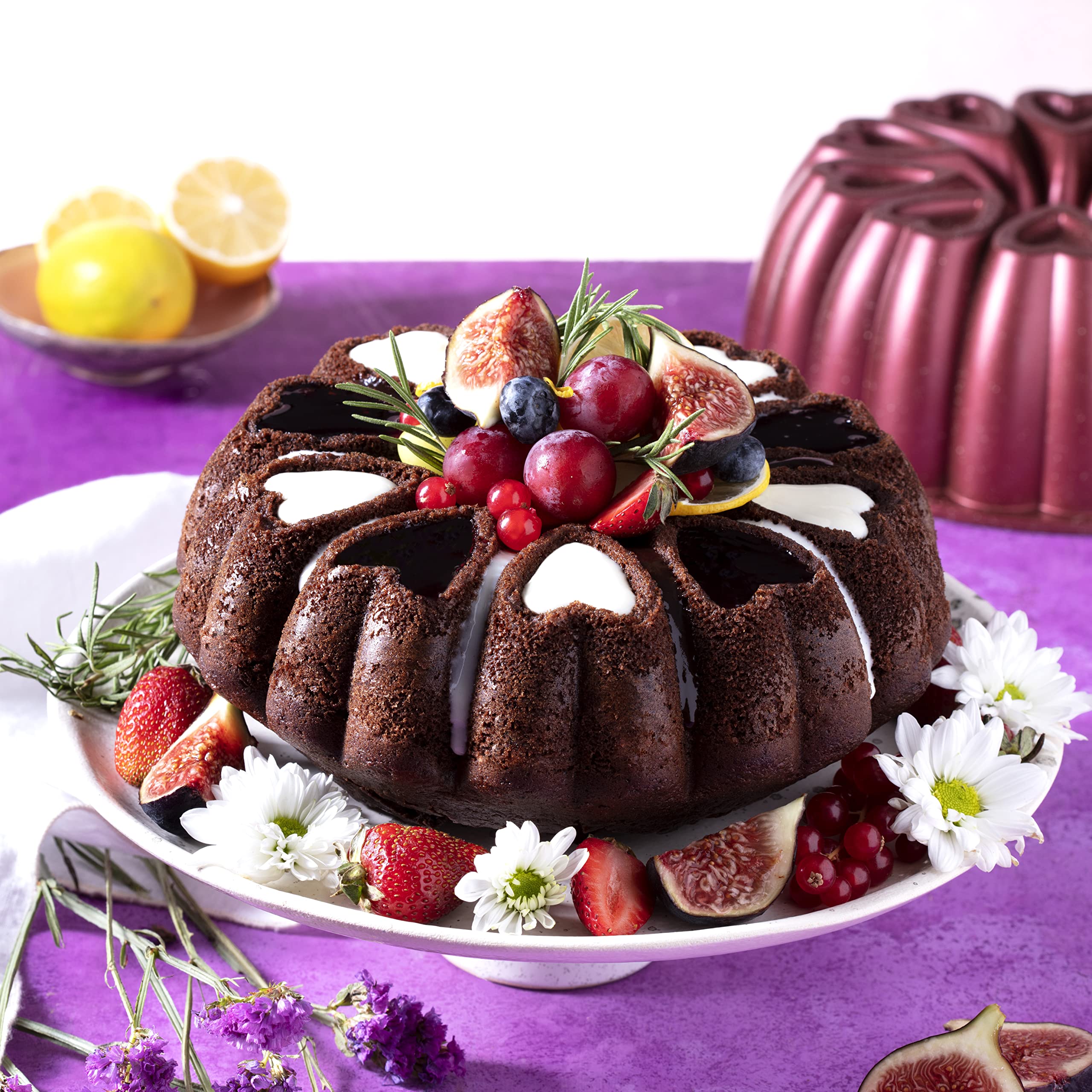 Mienca Heart Shape Aluminum Cake Pan, Titanium Coating, Non-Stick, 12 Cups, Heavy Duty, Mothers Day Bundt Cake Pan, 10 Inch Baki