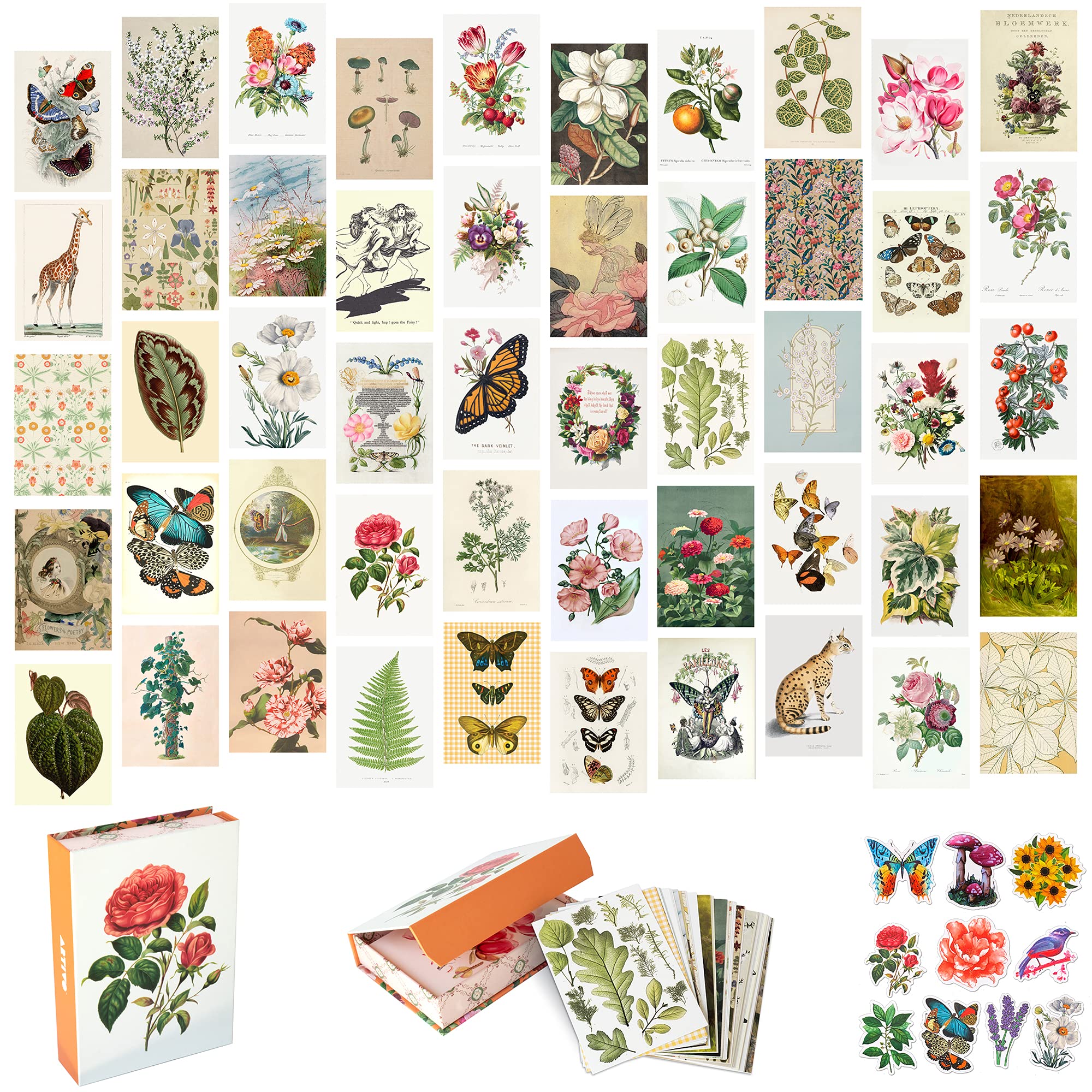 Artivo Vintage Decor Wall Collage Kit, Botanical Wall Collage Cards, Vintage Wall Decor Art Print, Bedroom Decor For Women, 50 S