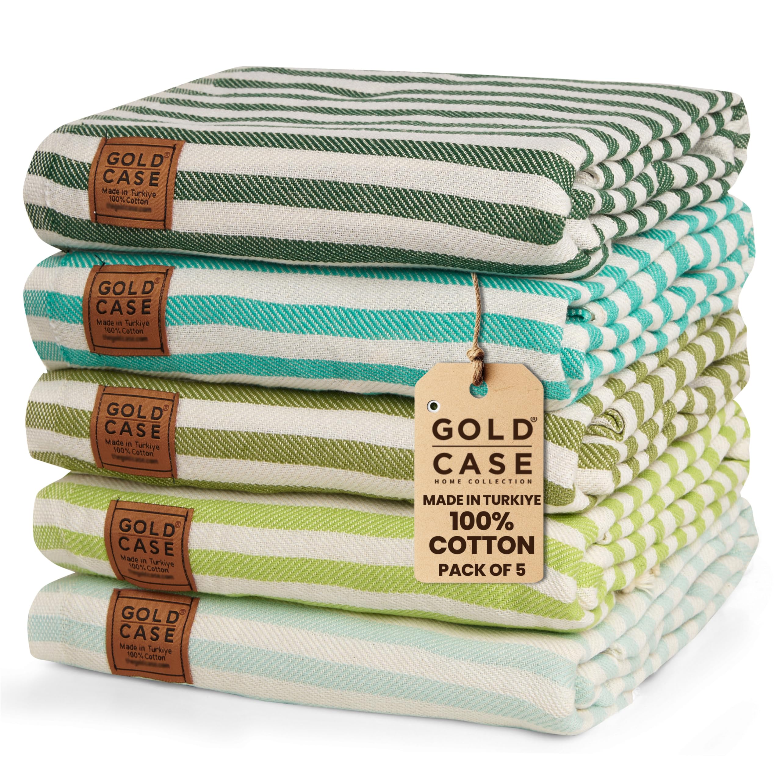 Gold Case Turkish Beach Towel Set Of 5-100% Cotton Beach Towels Oversized 71 X 40'' - Myra Extra Large Beach Towels - Quick Dry