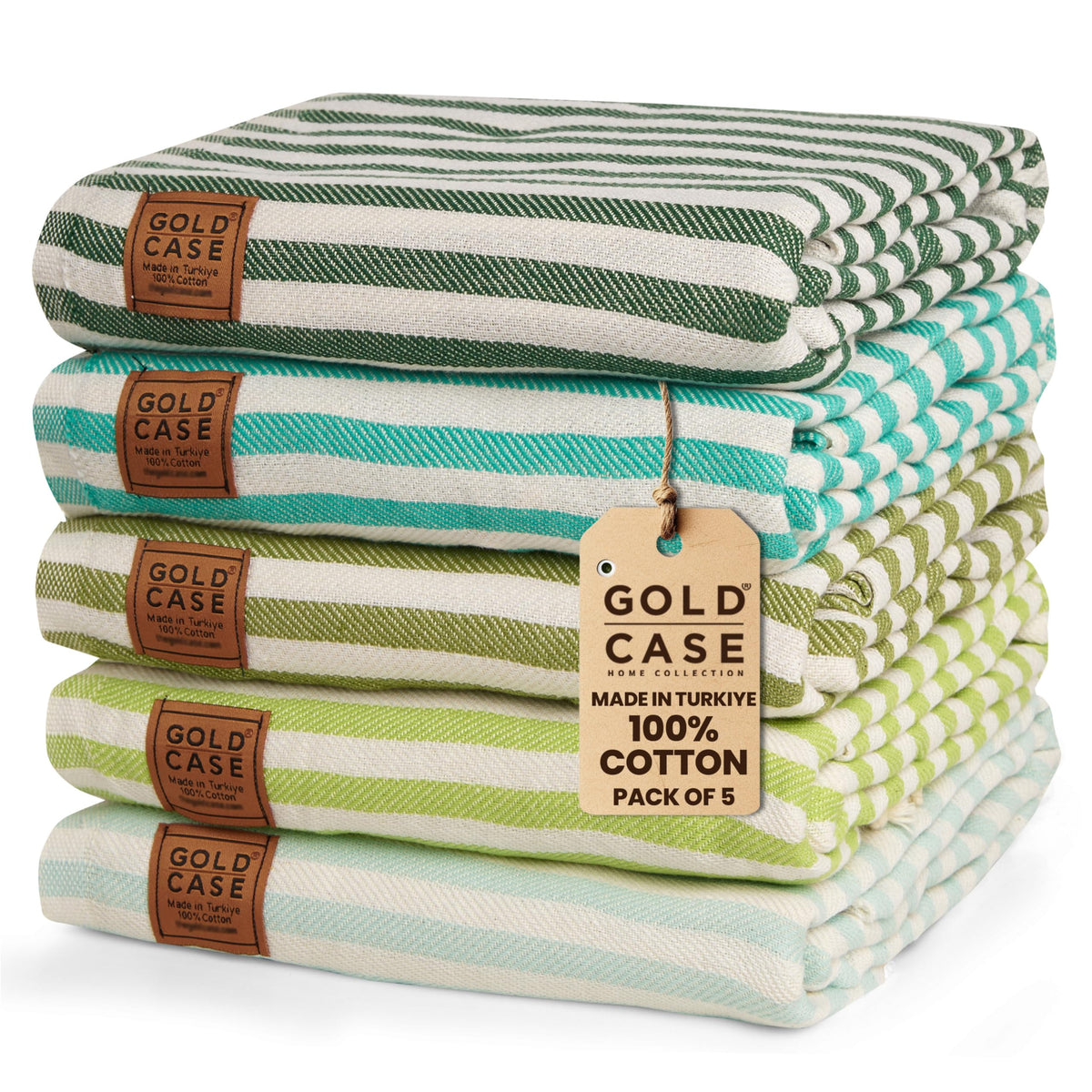 Gold Case Turkish Beach Towel Set Of 5-100% Cotton Beach Towels Oversized 71 X 40'' - Myra Extra Large Beach Towels - Quick Dry
