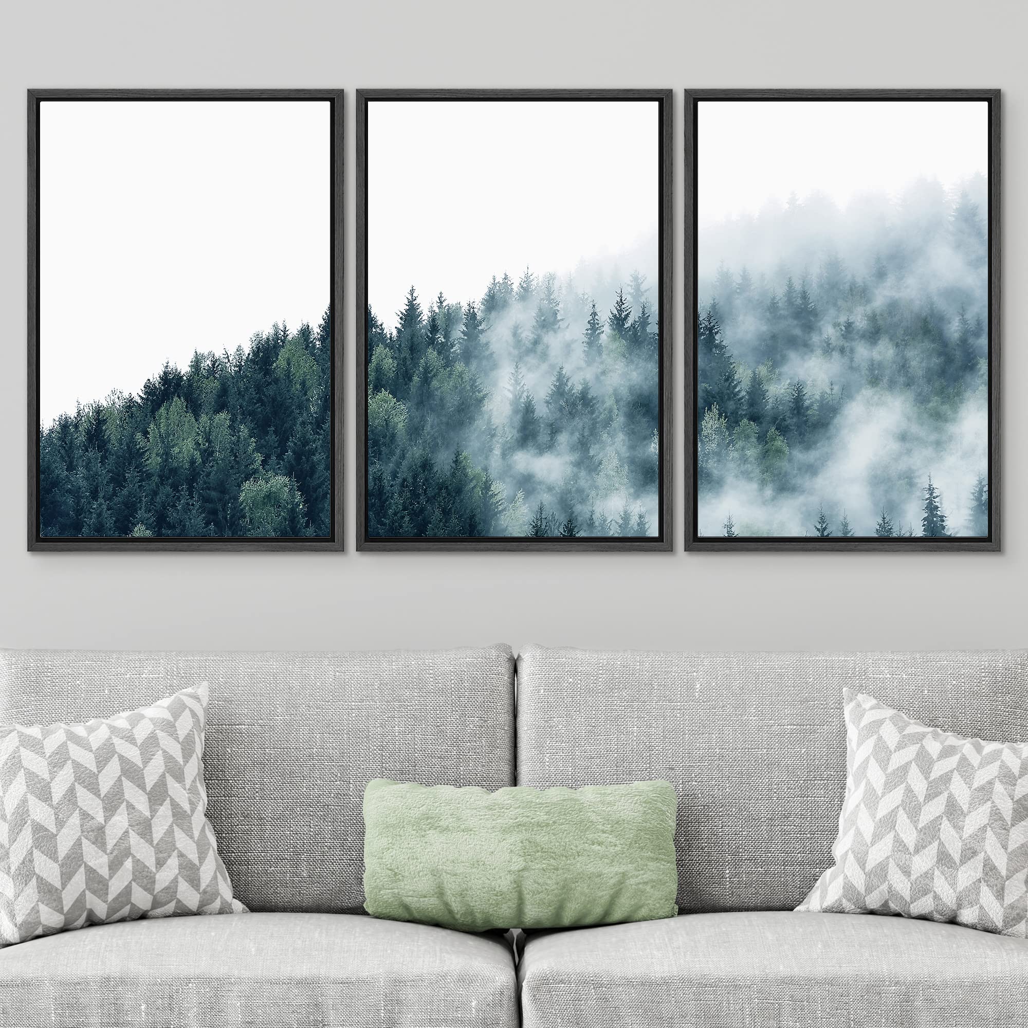 Signwin 3 Piece Framed Canvas Wall Art Misty Forest Nature Wilderness Photography Abstract Contemporary Landscape Canvas Prints