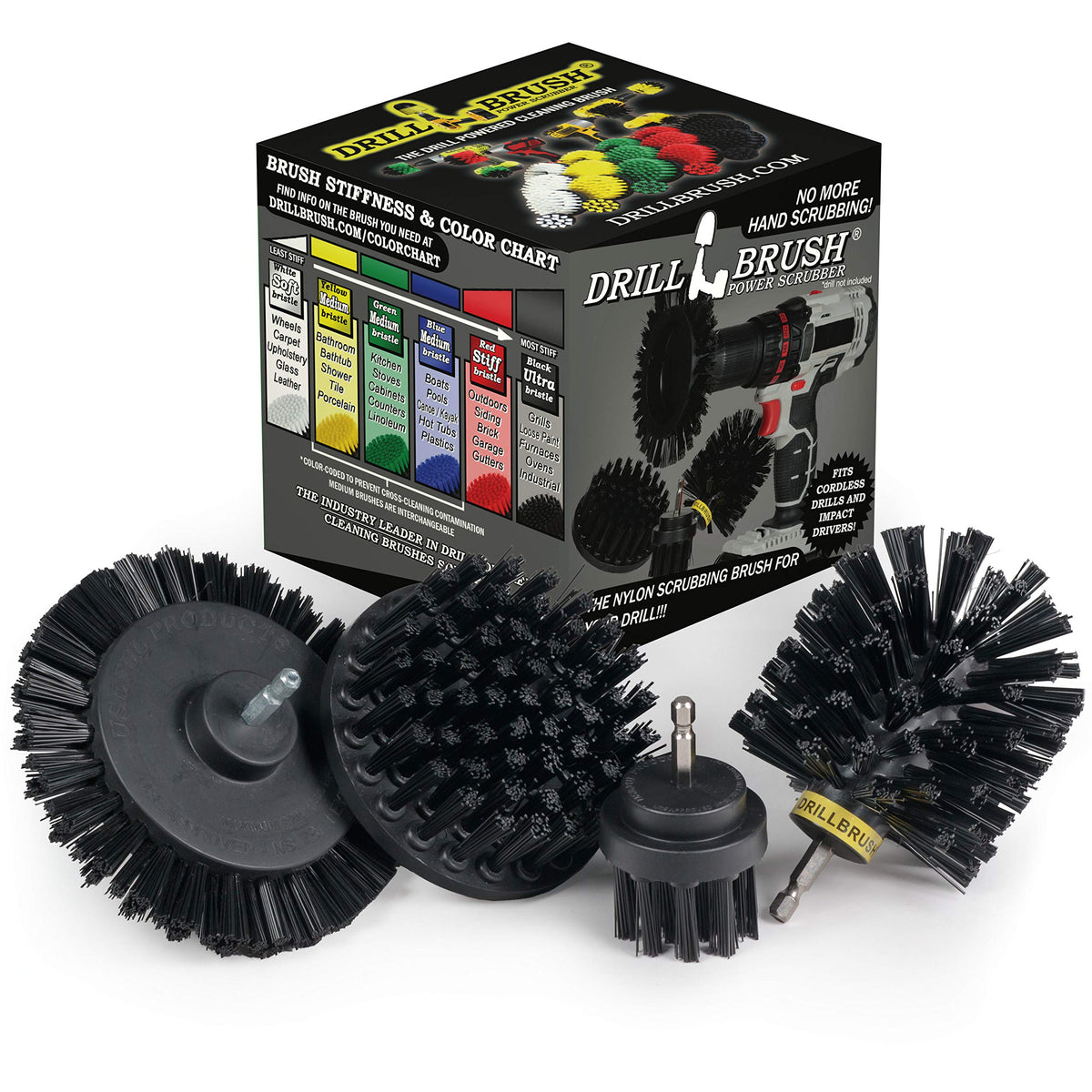 Drillbrush Black - Grill Brush - Grill Tools Clean Gas Grills, Electric Smokers, Charcoal Grills, Oven Racks, And Fireplace Grat