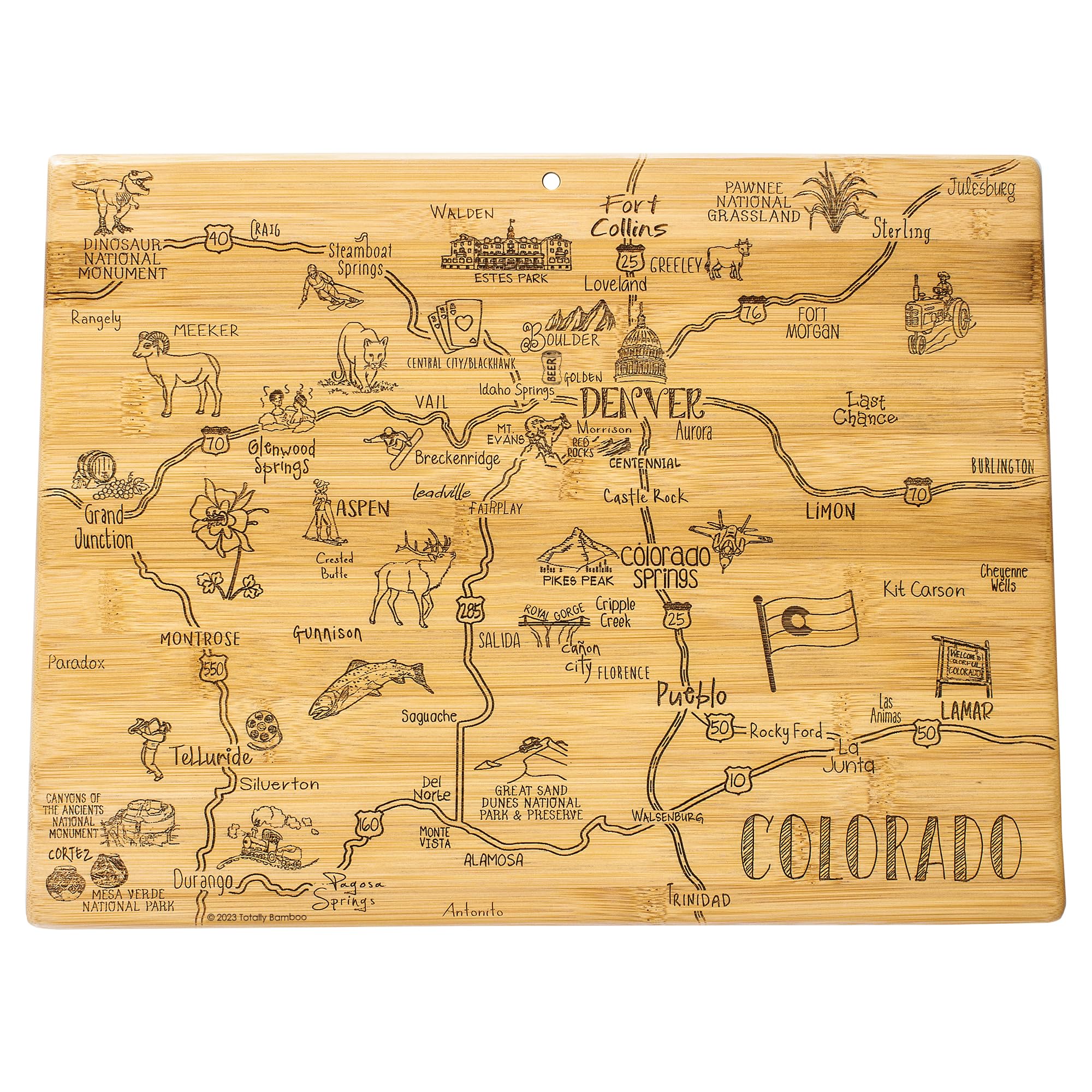 Totally Bamboo Destination Colorado State Shaped Cutting Board, Charcuterie and Cheese Serving Board - Colorado Gift for Home D 