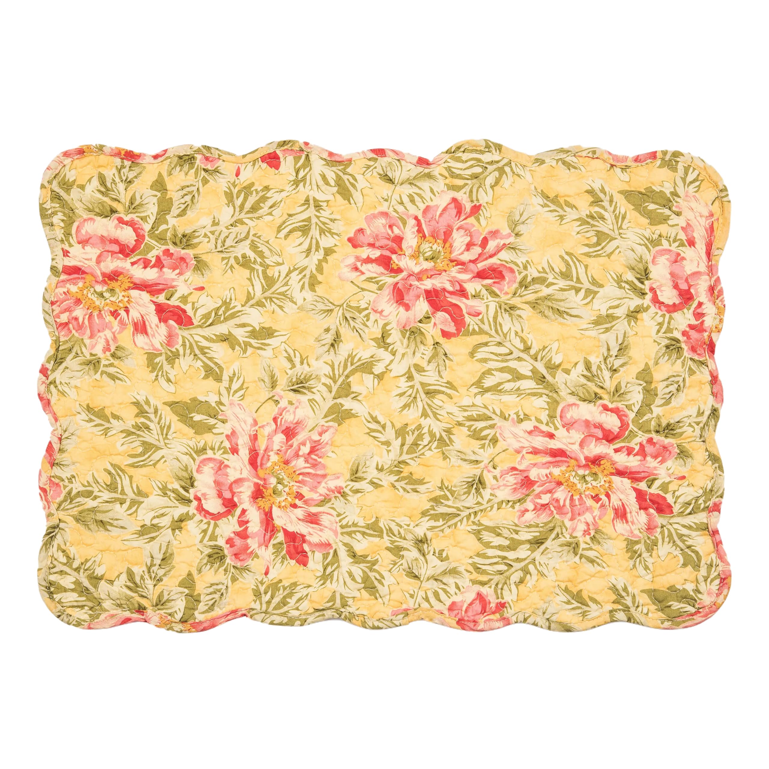 C&F Home 13 x 19 Freya Reversible Scalloped Quilted Vintage Floral Flower Themed Dining Tabletop Placemats Set of 6 All Seasons