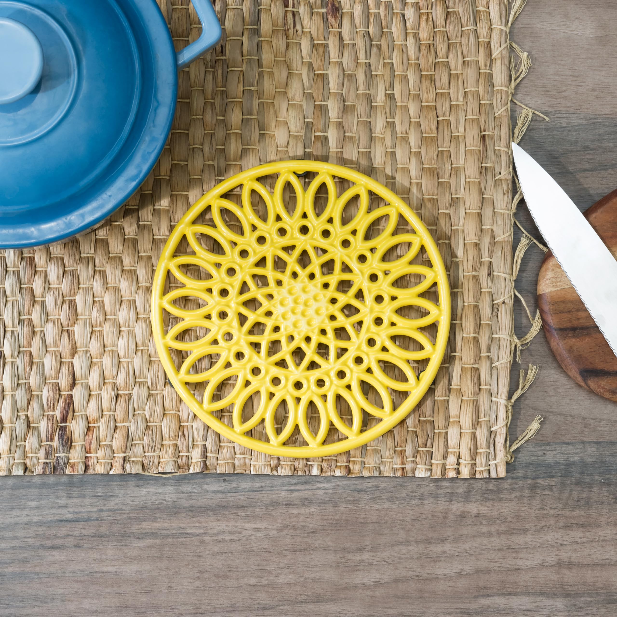 Home Basics Sunflower Heavy Weight Cast Iron Trivet, (Single) Yellow