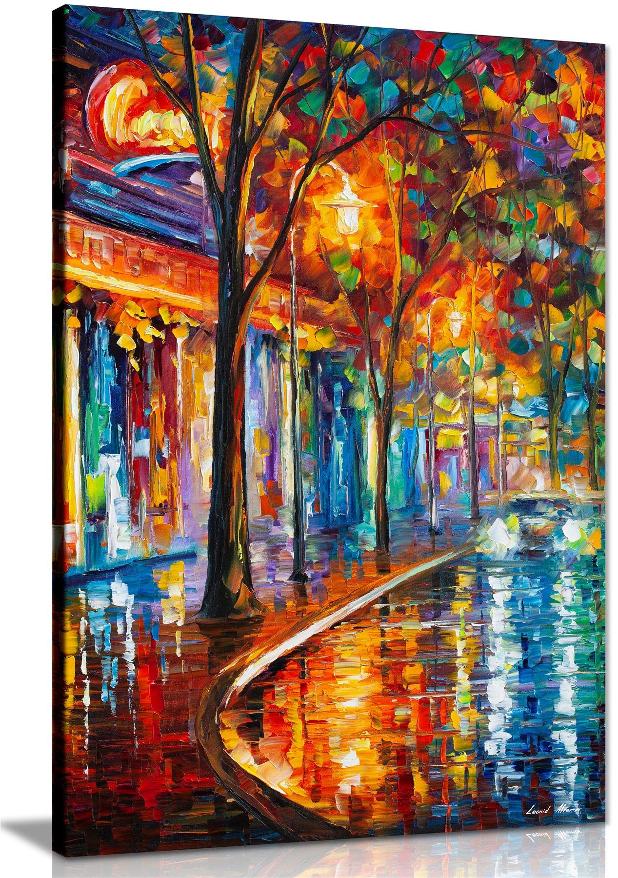 Night Old Cafe By Leonid Afremov Canvas Wall Art Picture Print For Home Decor (18X12)
