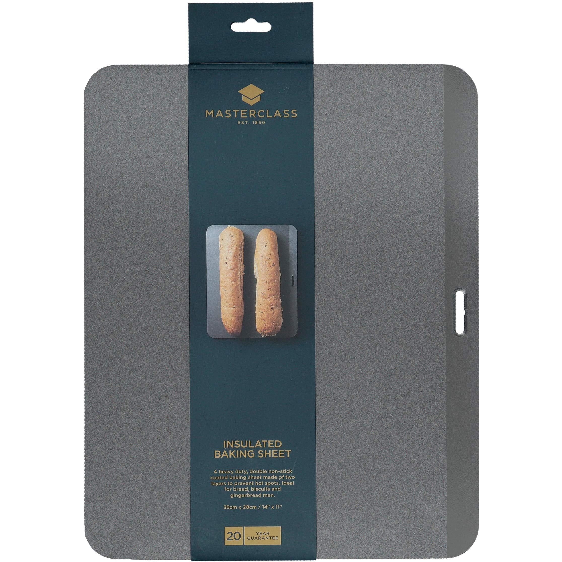 Masterclass Kcmchb4 Baking Sheet With Pfoa Free Non Stick And Insulated Design, Heavy Duty Carbon Steel, 35 X 28 Cm, Grey