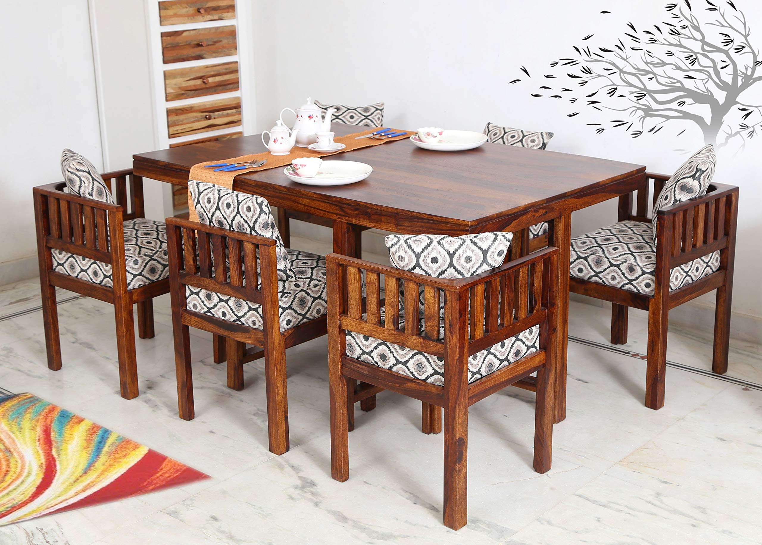 Zivanto Solid Sheesham Wood Space Saving Dining Table 6 Seater | Six Seater Dinning Table With 6 Invisible Cushioned Chairs For 