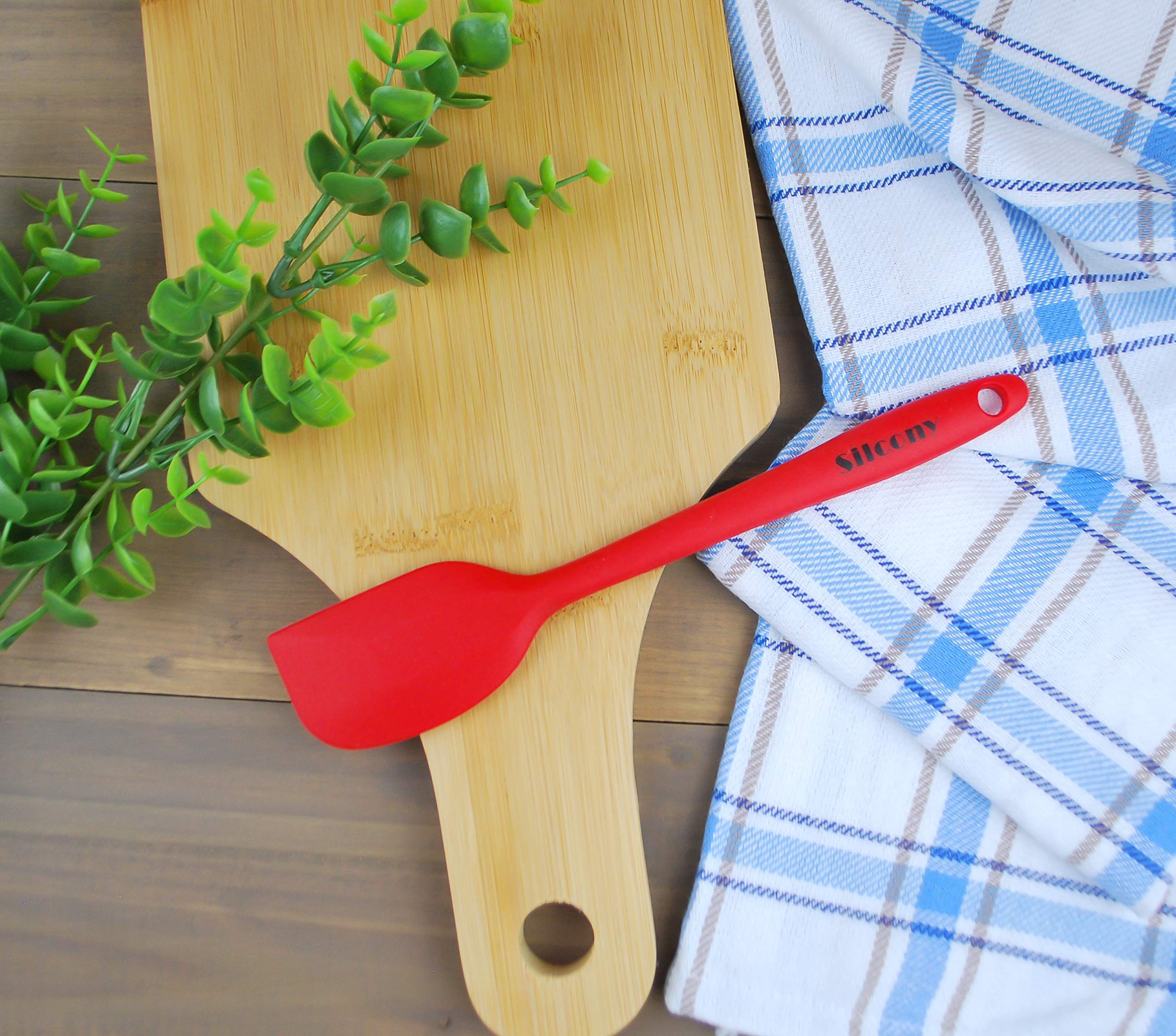 Silcony Set Of 4 Pure Silicone Spatulas Spoon Pastry Basting Brush Heat Resistant (11''-8.4'') (4, Spatula Set - Red)