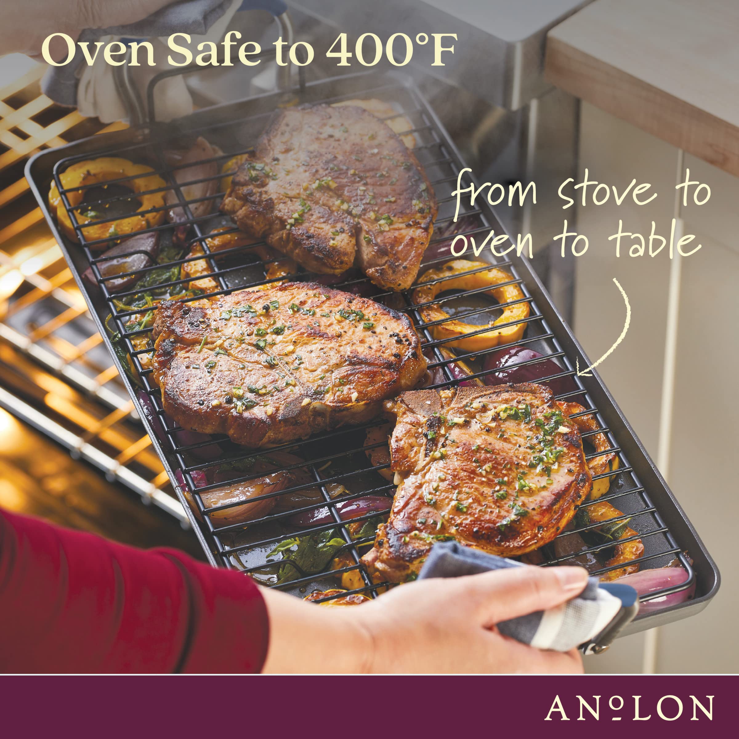 Anolon Advanced Hard Anodized Nonstick Double Burner Griddle With Multi-Purpose Rack, 10-Inch By 18-Inch, Indigo