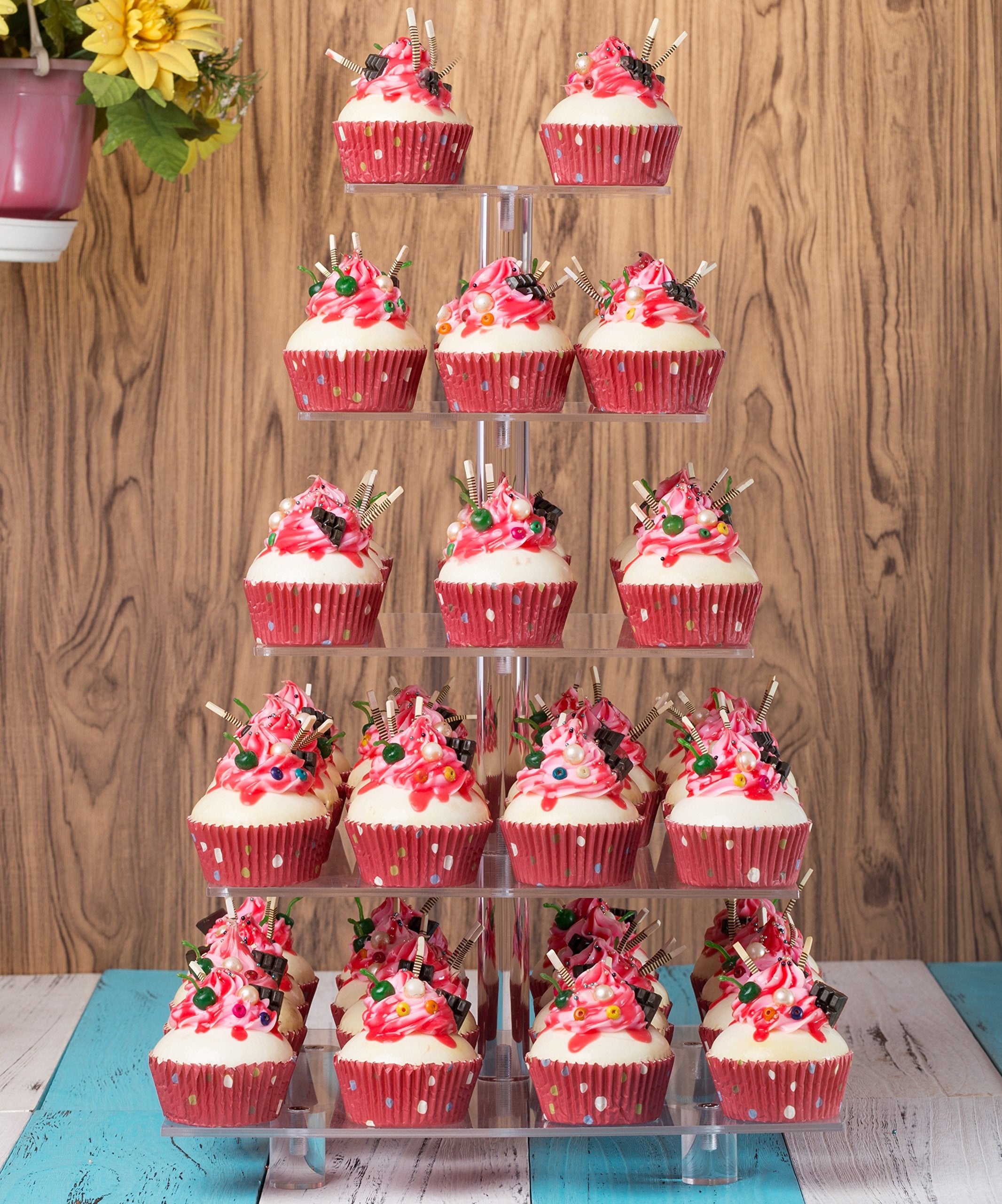 Yestbuy Cupcake Stand, 5 Tier Square Cupcake Tree Tower, Clear Cupcake Holder, Pastry Display Rack For Party, Wedding, Baby Show