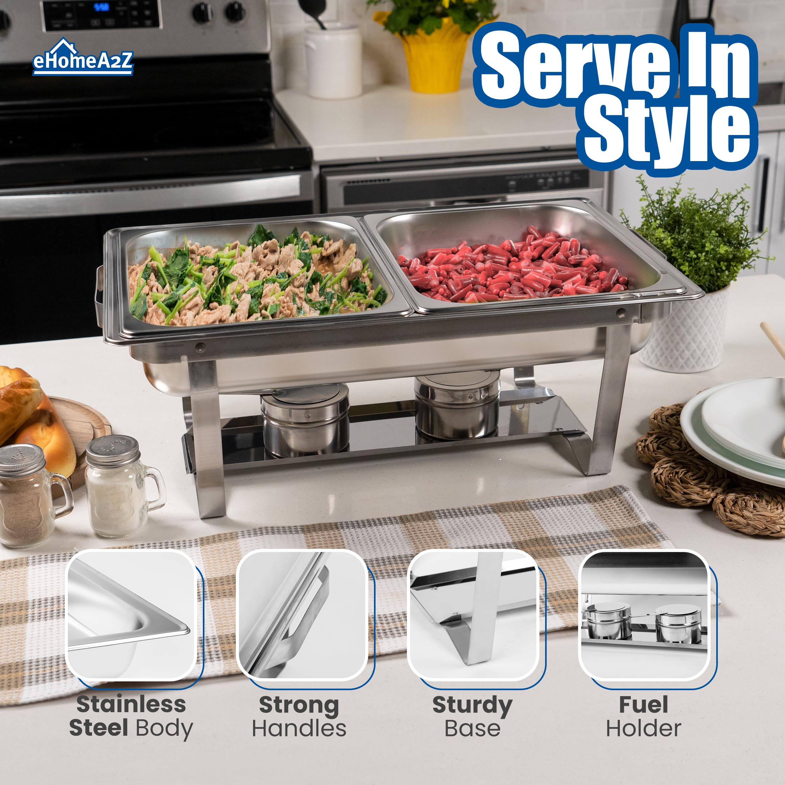 Ehomea2Z Chafing Dish Buffet Set (4 Pack) Chafers 8Qt Buffet Servers And Warmers, Chaffing Servers With Covers, Catering, Chafer