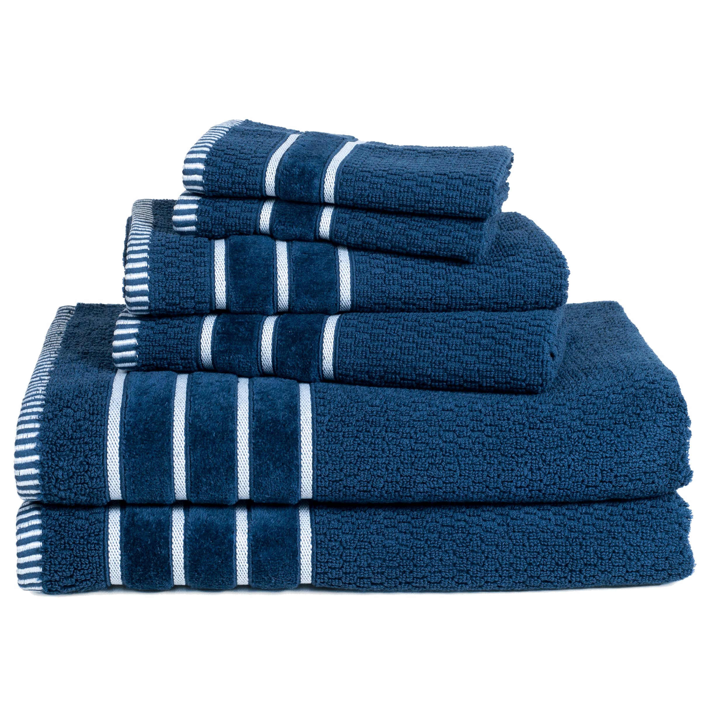 Bedford Home Home 100% Cotton Rice Weave 6 Pc Towel Set-Navy