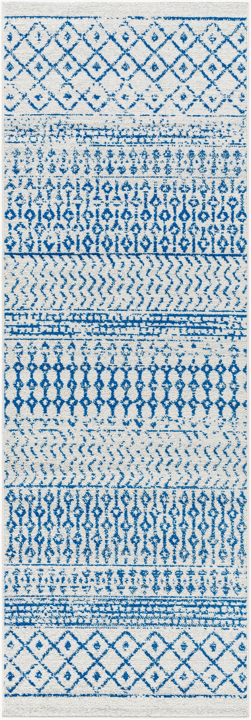 Livabliss Area Rugs - 2x18 Chester Boho Moroccan Cream Runner Rug for Living Room Bedroom - Blue Slate Gray Geometric Stain Resi