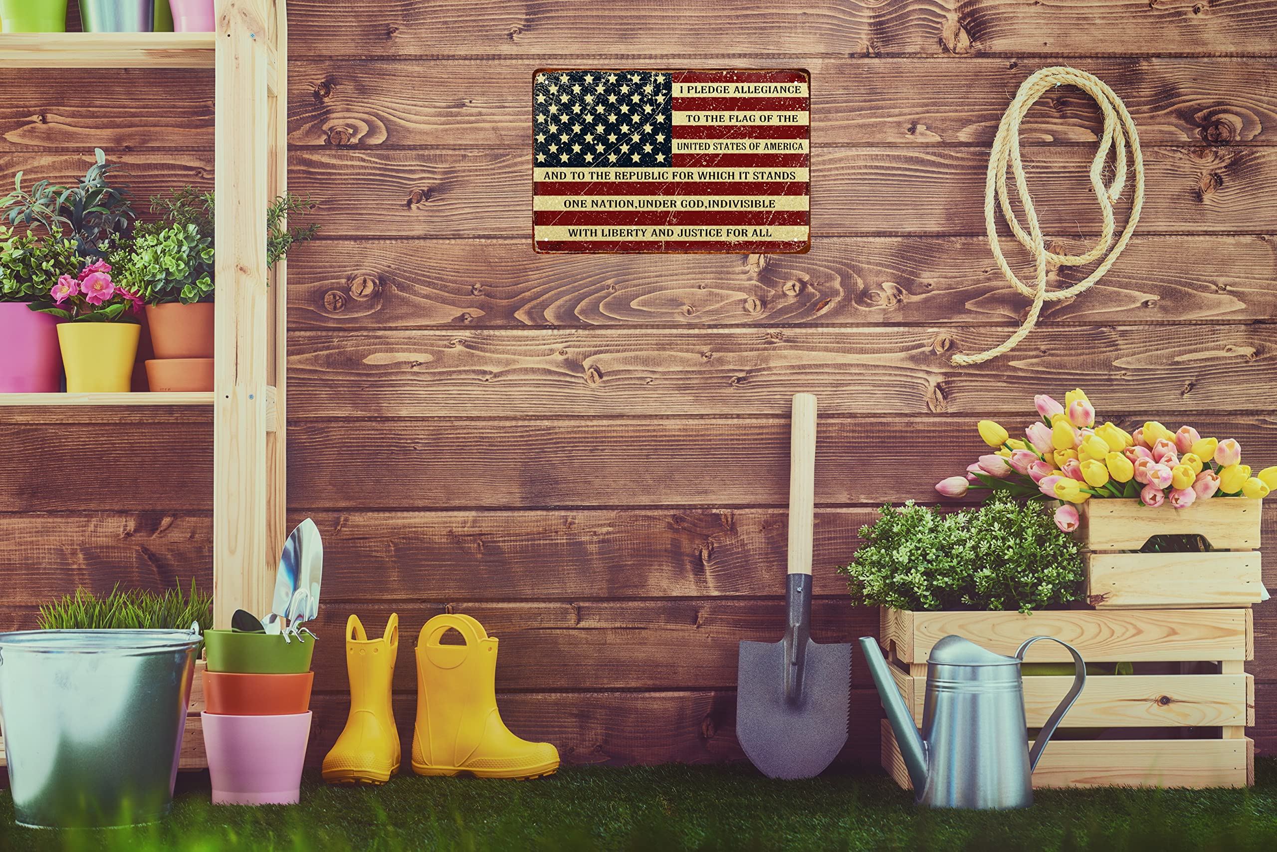 Retro Metal Sign Vintage Tin Sign I Pledge Allegiance To The Flag Of The United States Of America Sign For Plaque Poster Cafe Ba