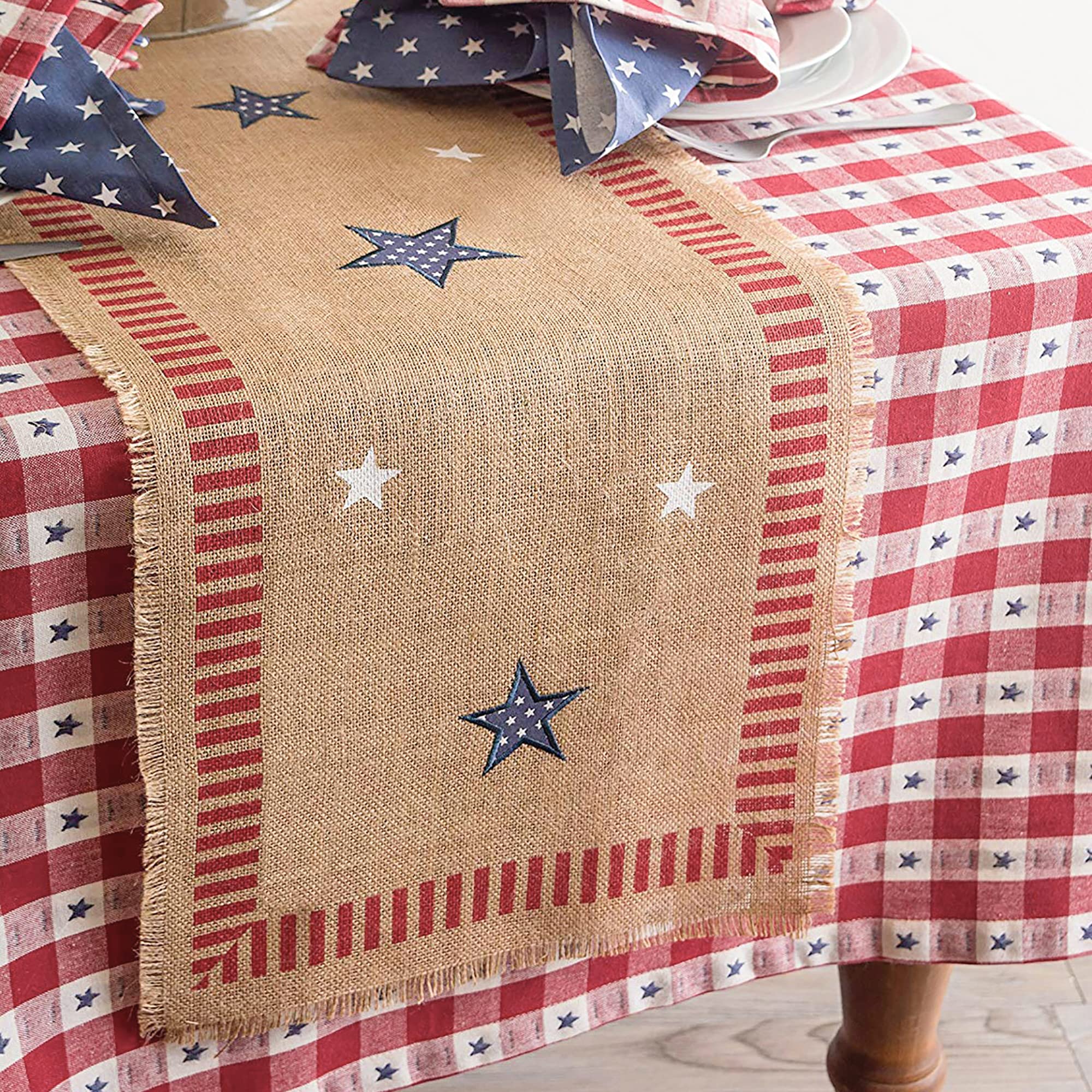 Dii 4Th Of July Tabletop Collection, Table Runner, 14X108, Patriotic Jute