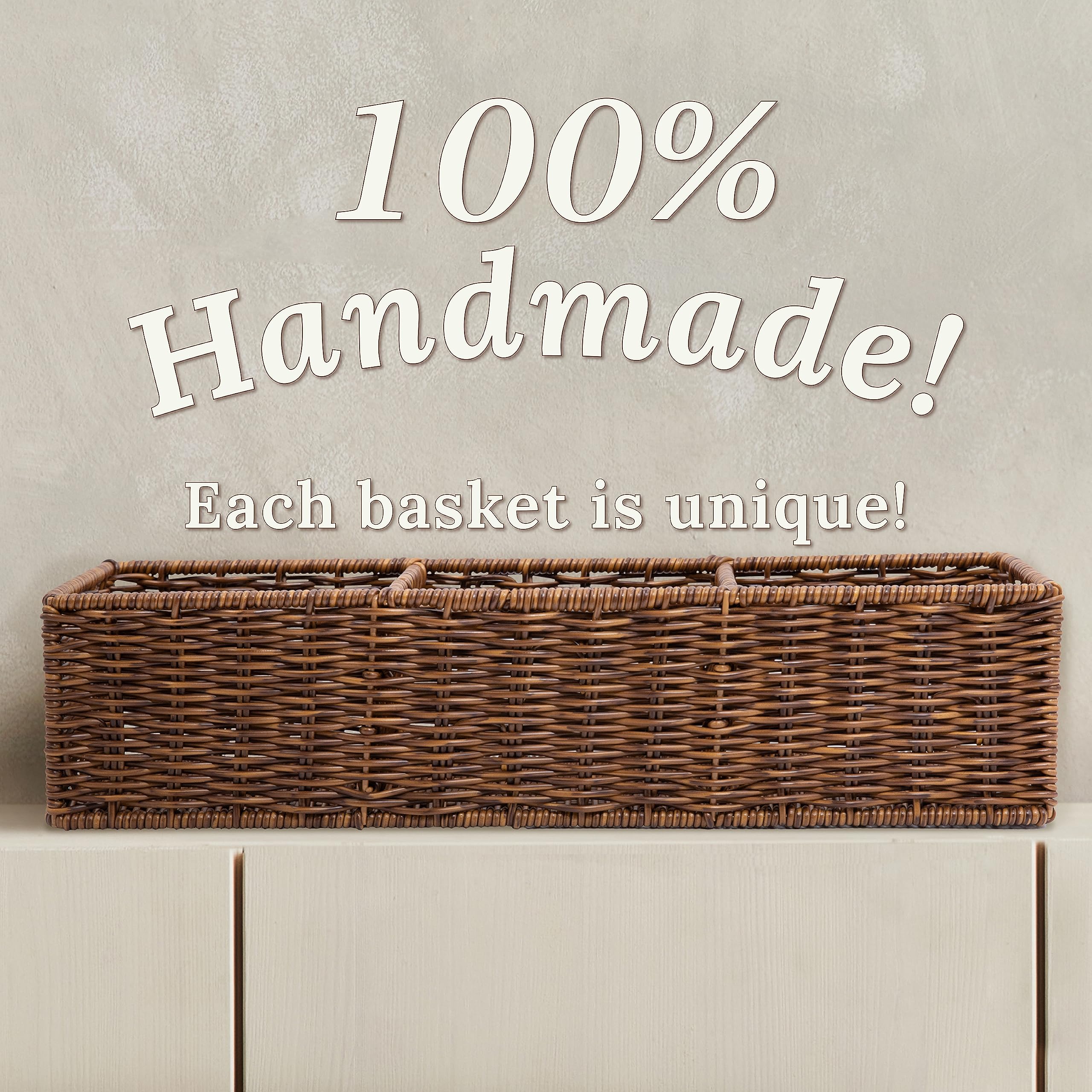 Weenest Wicker Basket With 3 Compartments, Toilet Paper Holder Storage, Behind Toilet Bathroom Organizer, Bathroom Sink Organize