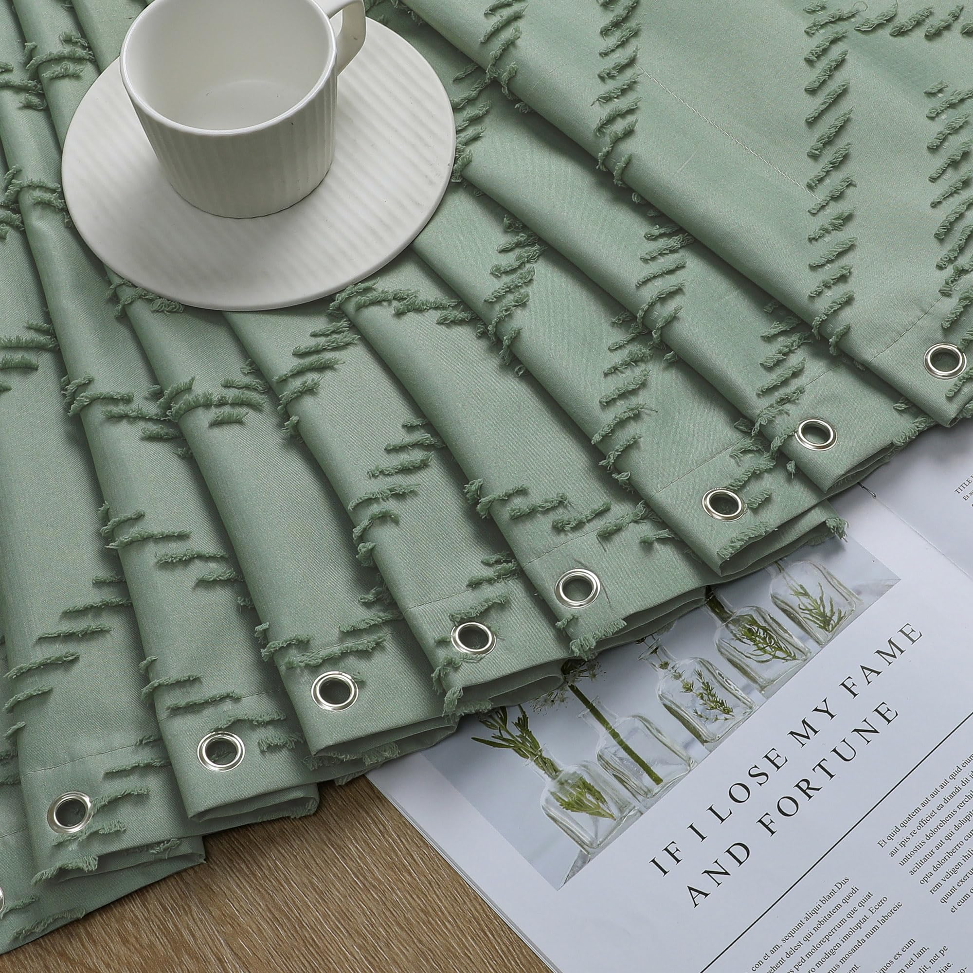 Chyhomenyc Chevron Sage Green Boho Shower Curtain 72X78 Inches, Extra Long Modern Fabric Shower Curtain Chic Textured Tufted Che